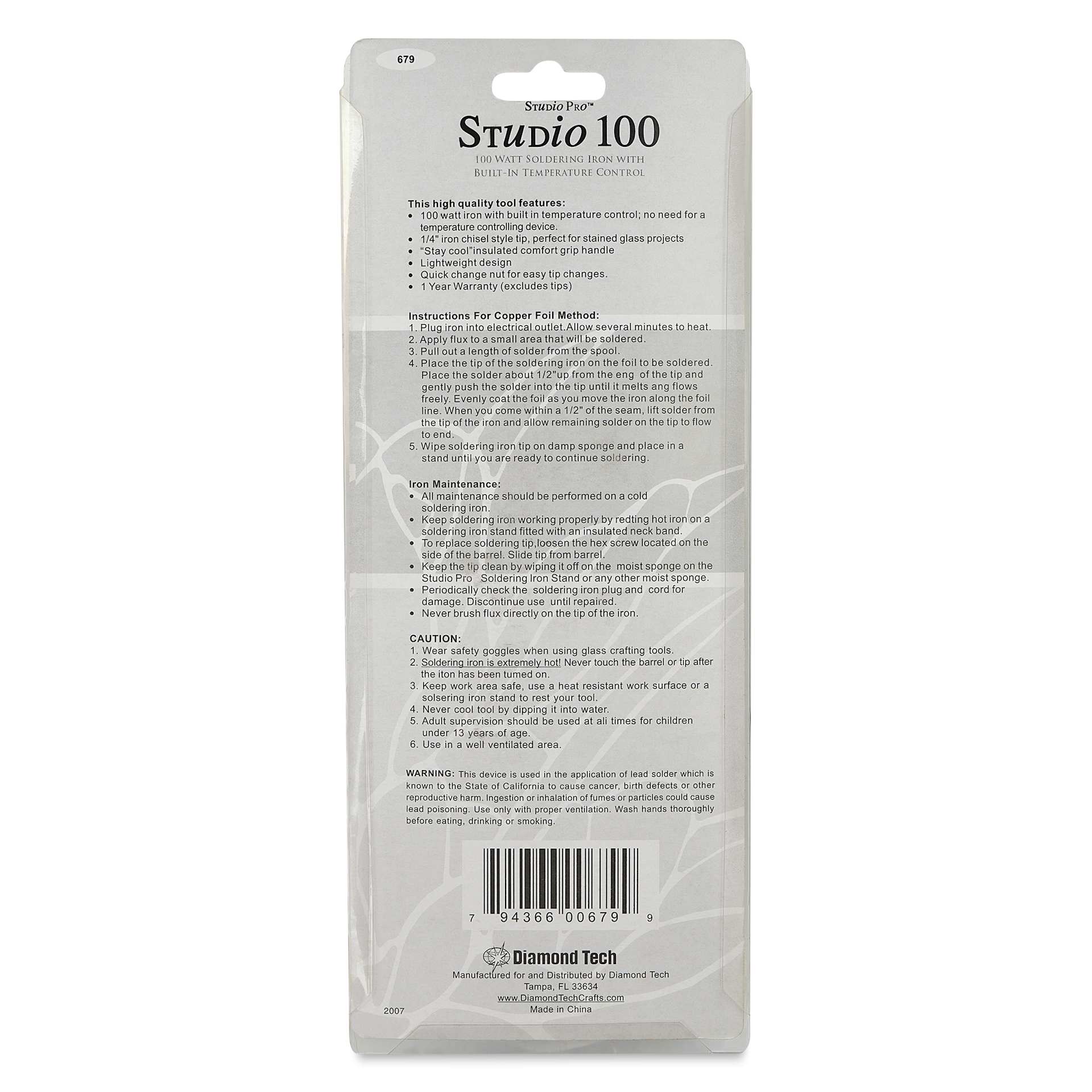 Studio Pro Studio 100 Soldering Iron - back of packaging