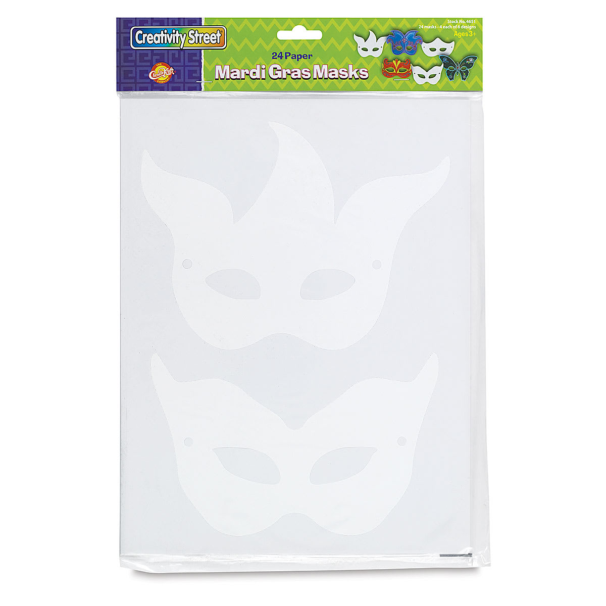 Mardi Gras Paper Masks - Front of package of 24 masks