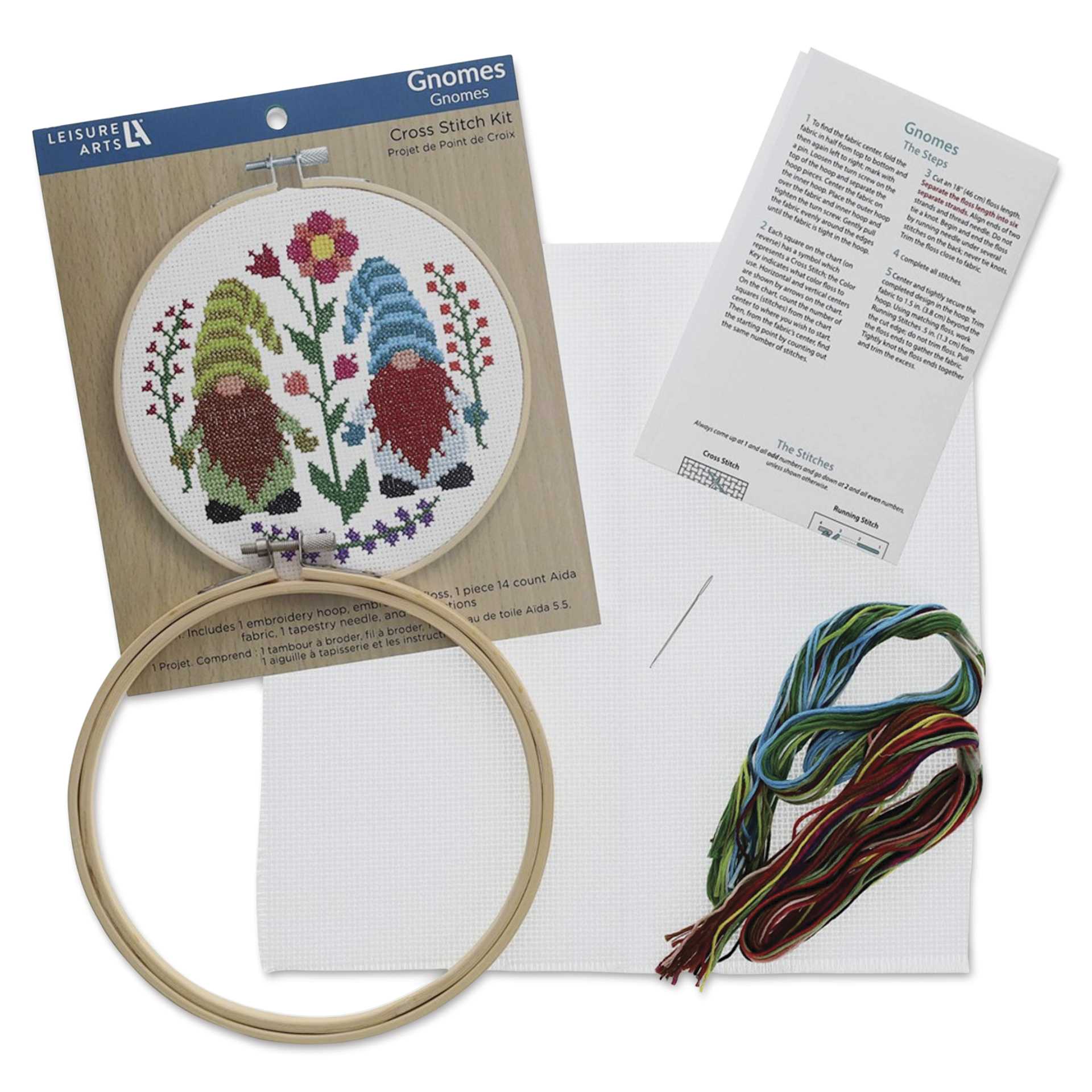 Leisure Arts Cross Stitch Kit - Gnomes, 6" - contents