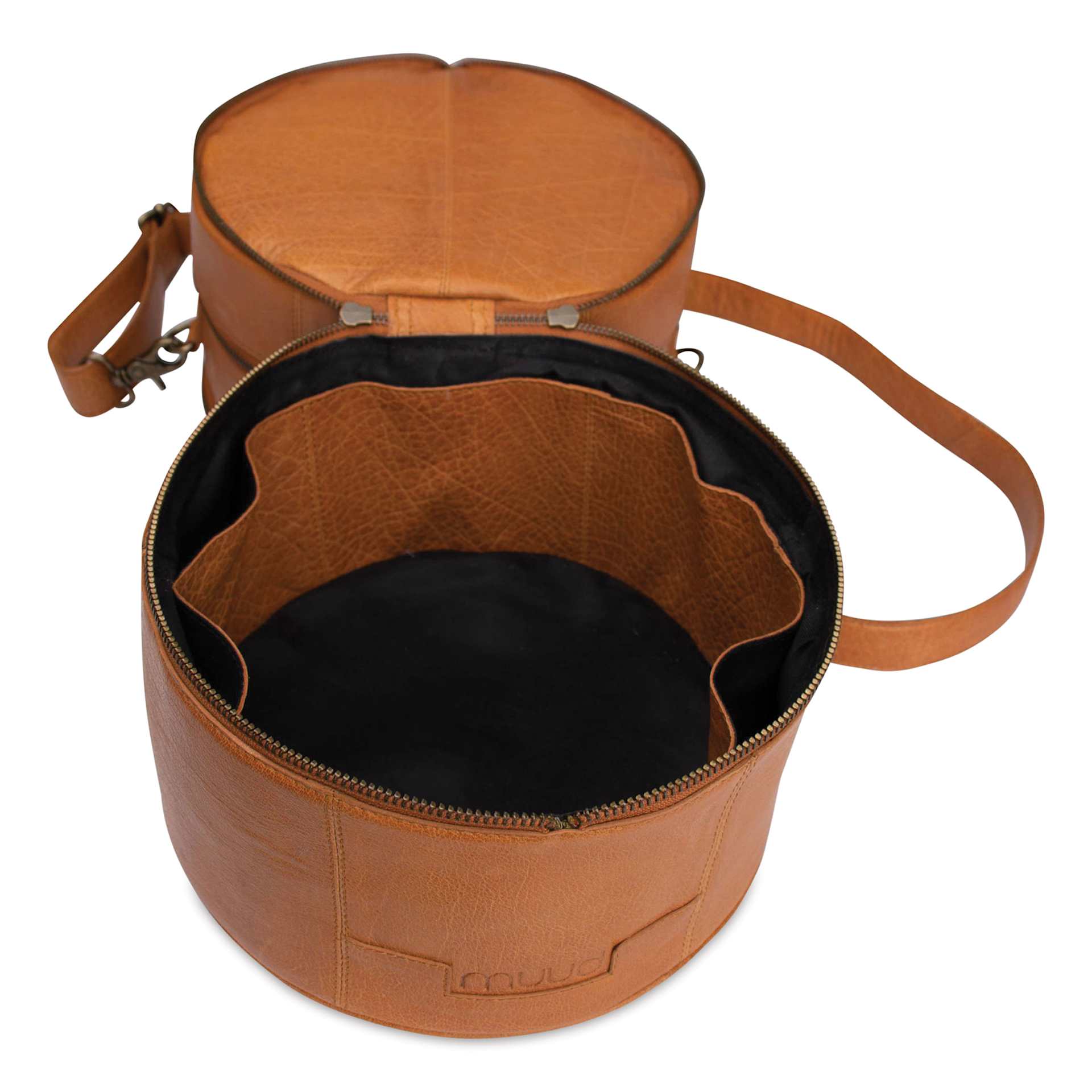 Muud Bturn Leather Needlework Project Bag - Brown - open to lowest section