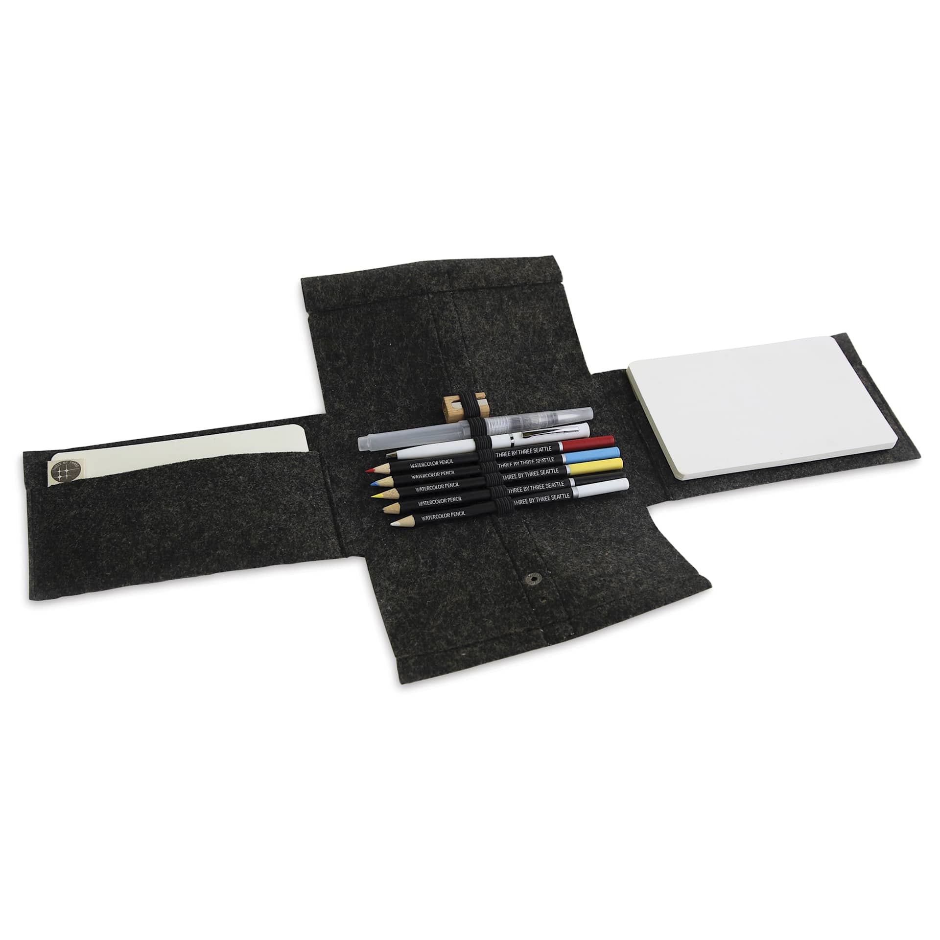 Three by Three JotBlock Travel Postcard Watercolor Pencil Set, set open