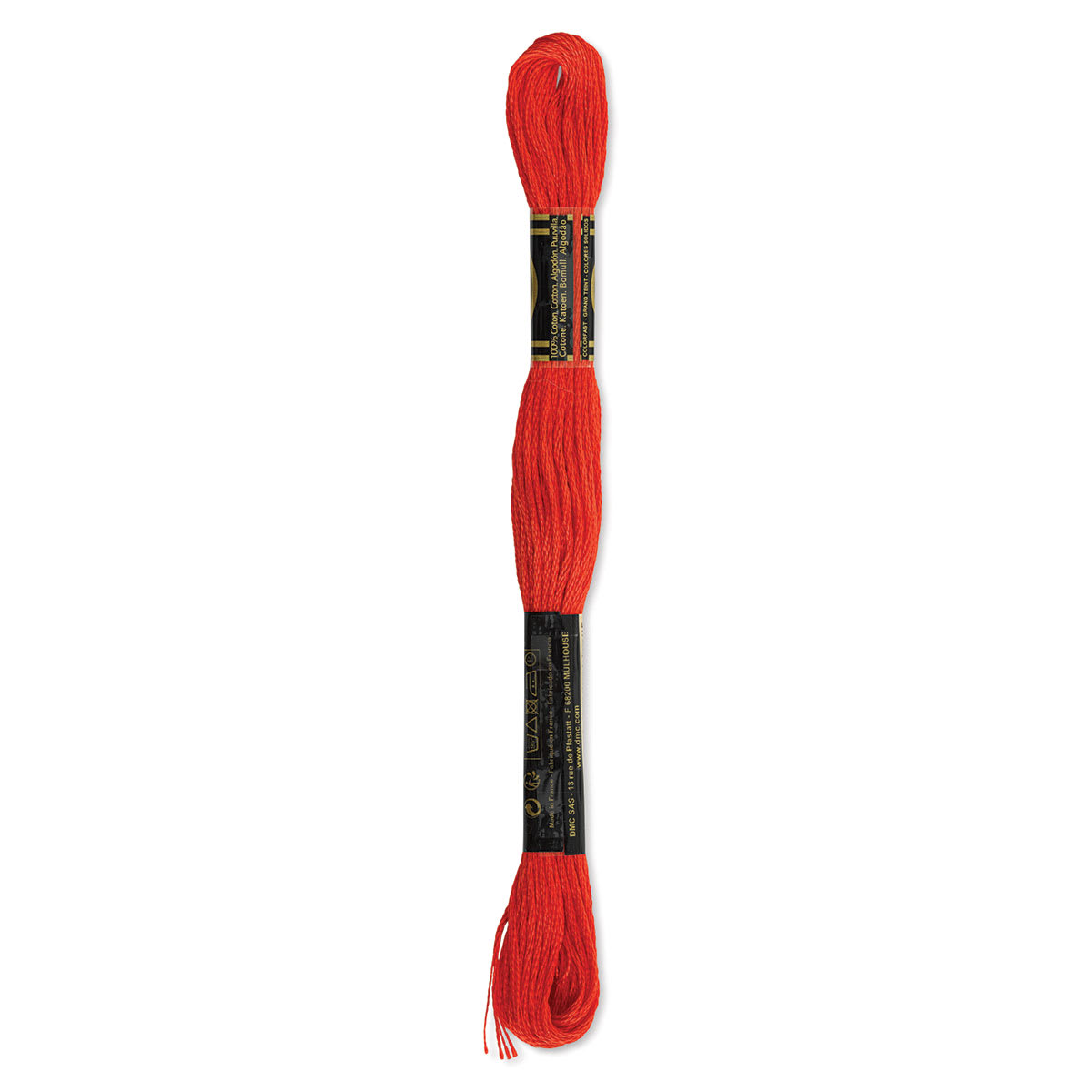 DMC Cotton Embroidery Floss - Bright Orange-Red, 8-3/4 yards (Back of label)