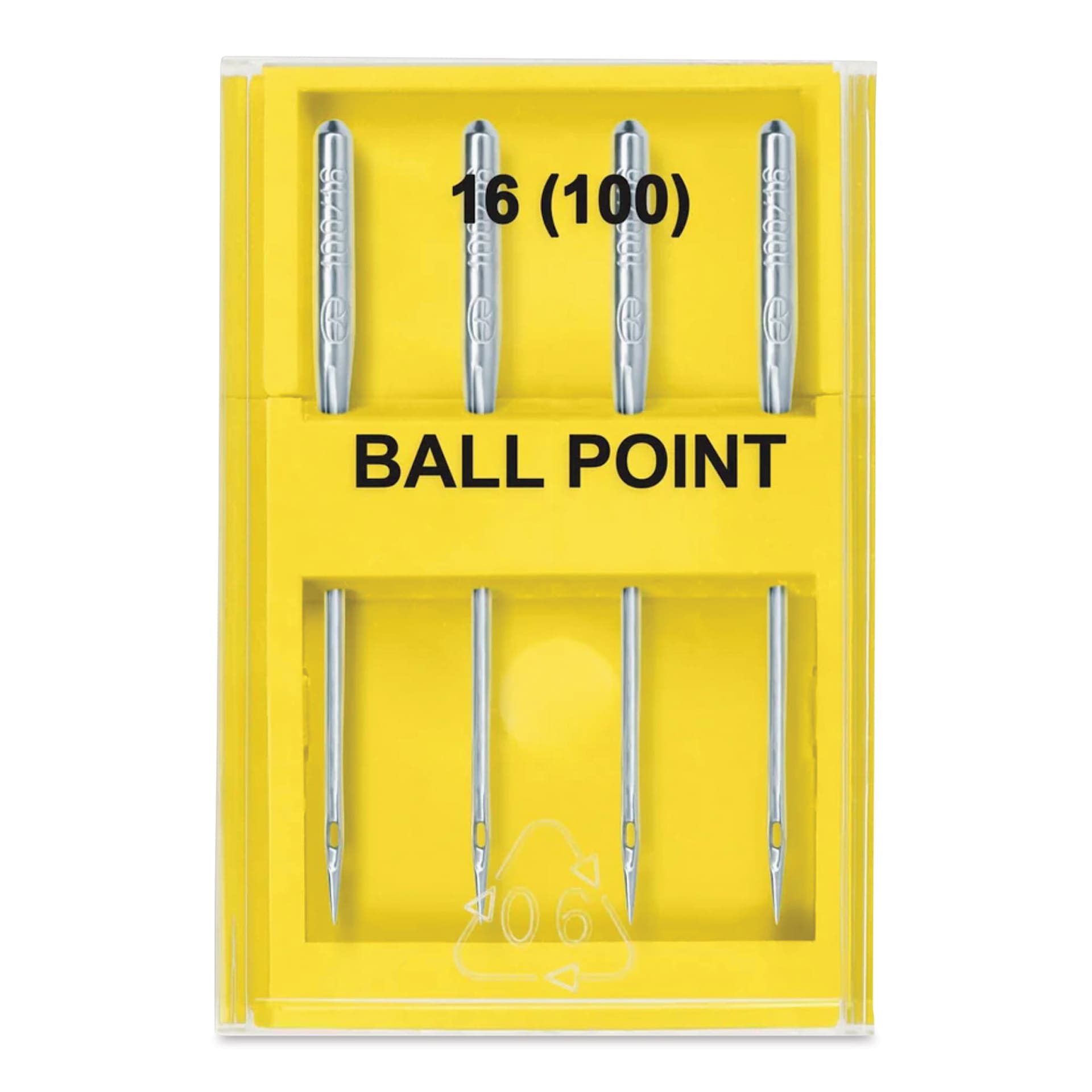 Dritz Ball Point Machine Needles - Size 16, Pkg of 4 top-view of needle case