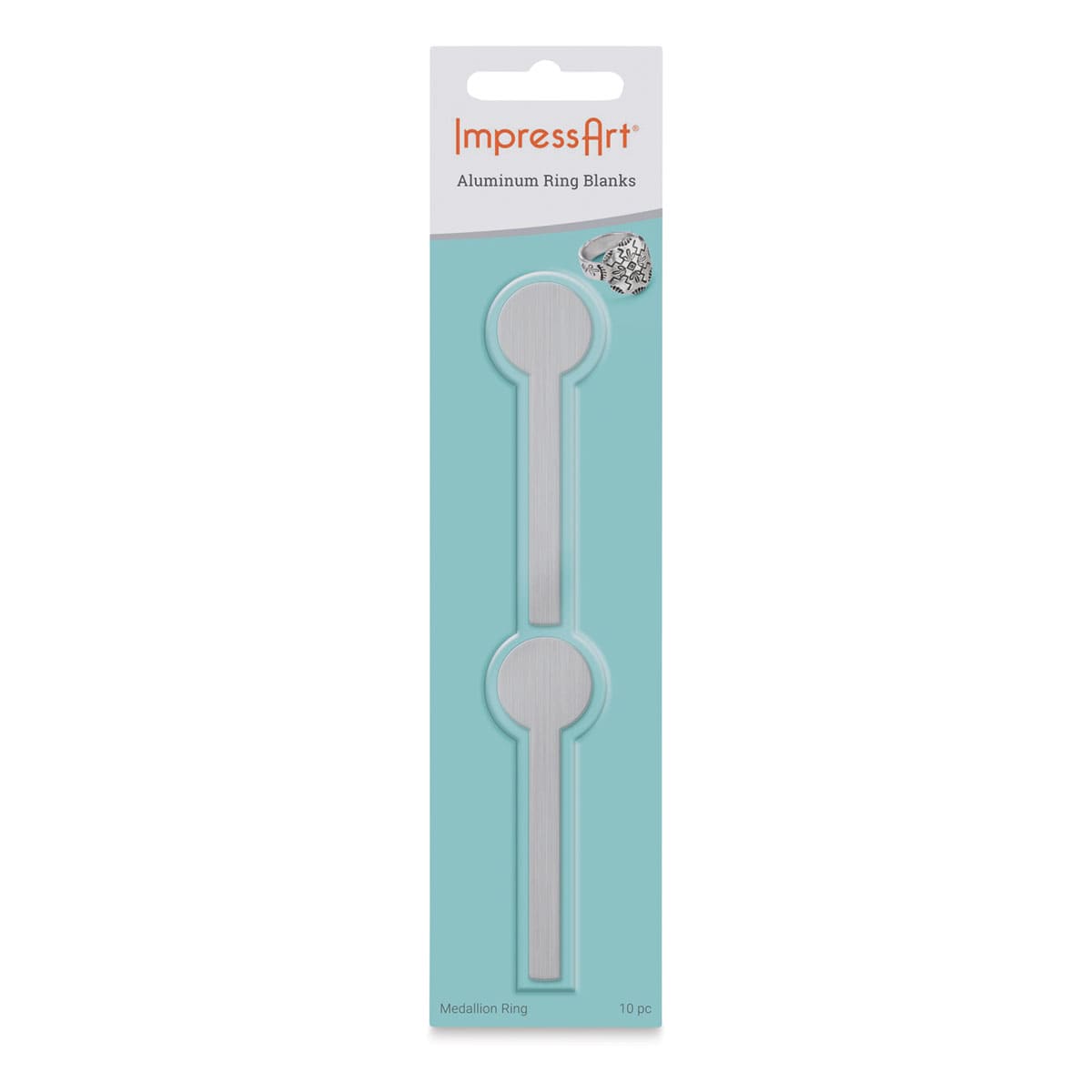 ImpressArt Aluminum Wrap Ring Blanks - Medallion, 1/4"W x 2-3/4"L, Pkg of 10, front of the packaging