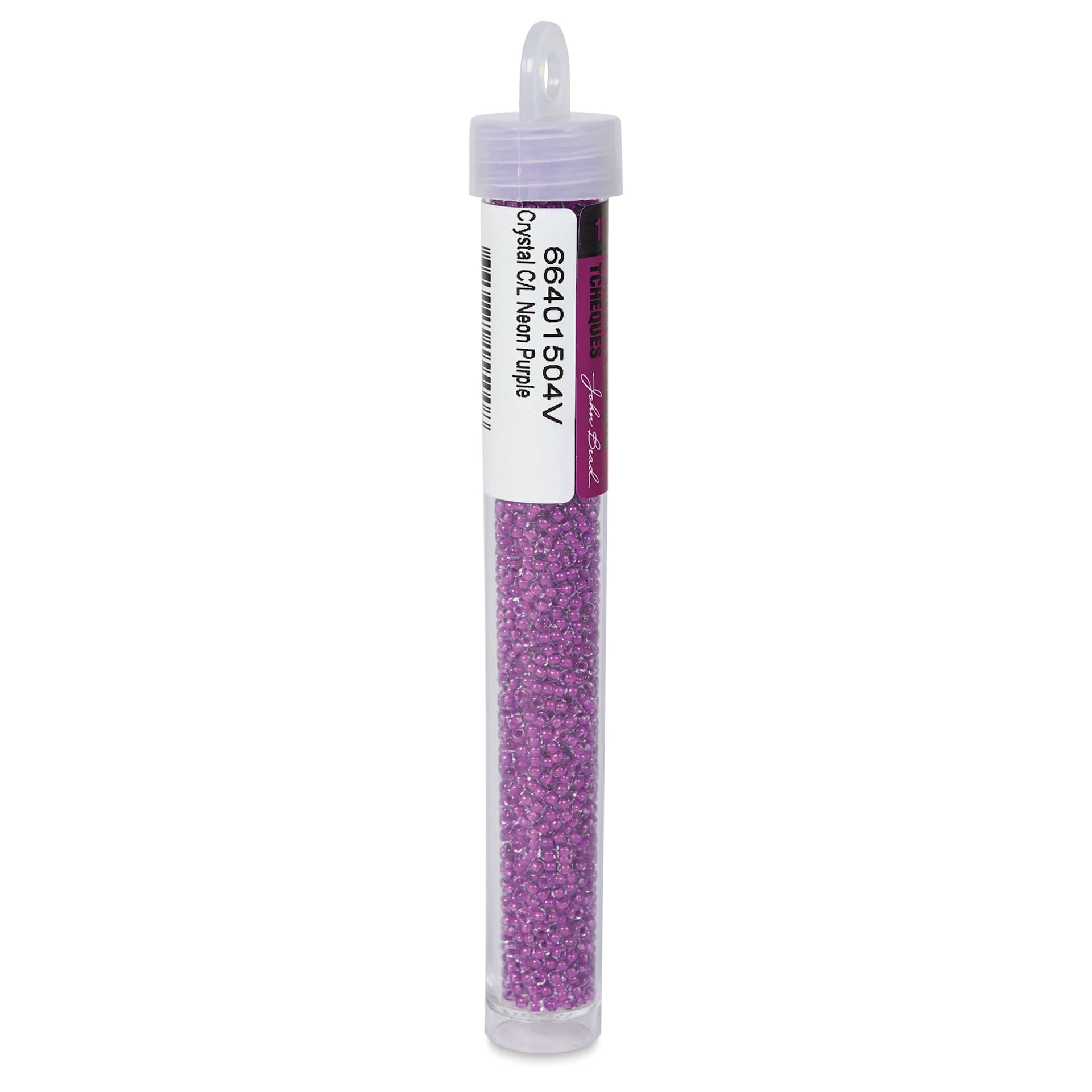 John Bead 11/0 Czech Glass Seed Beads - Neon Purple, Color Lined, 23 g vial - left side