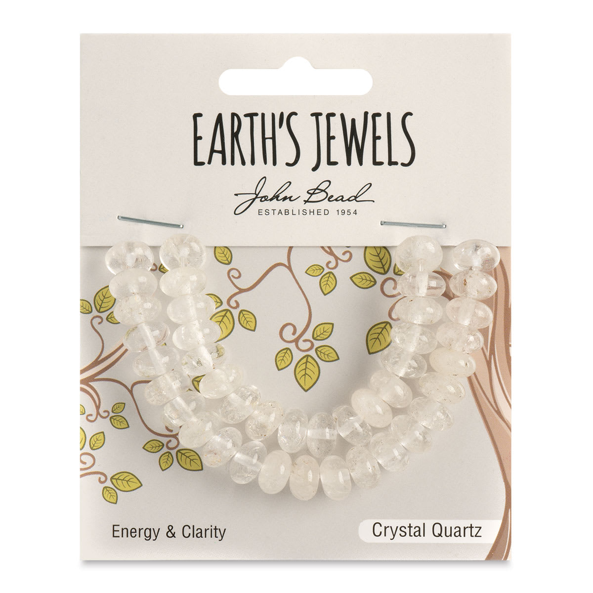 John Bead Earth's Jewels Quartz Beads - Crystal Quartz, Donut Rondelle, 5 mm x 8 mm, 41 beads - front of packaging
