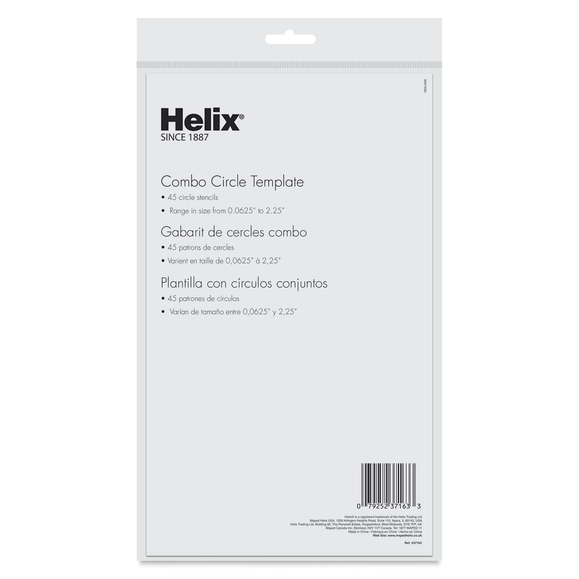 Helix Circle Template - Combo Circle, back of packaging