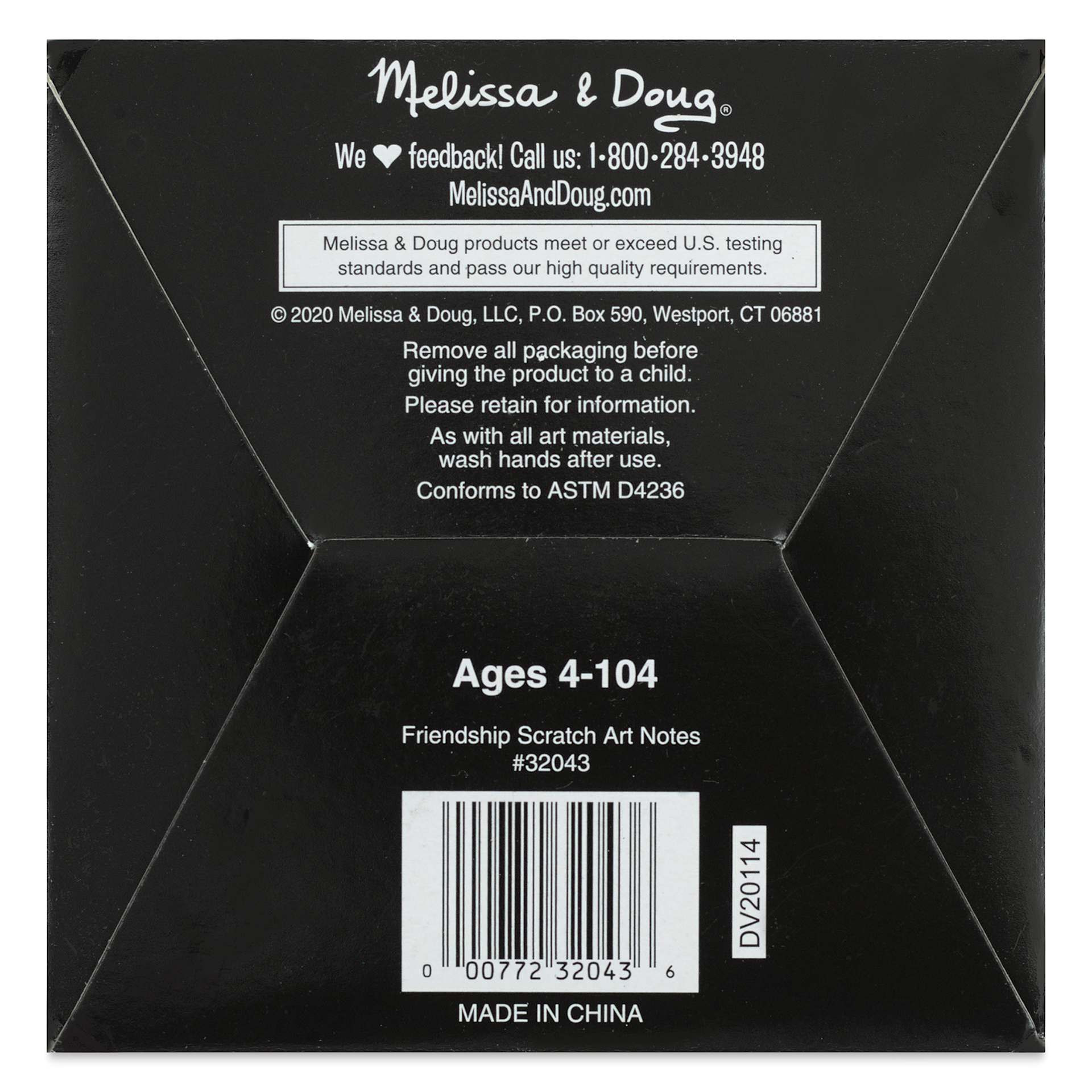 Melissa & Doug Scratch Art Mini Notes - Friendship, back of the packaging