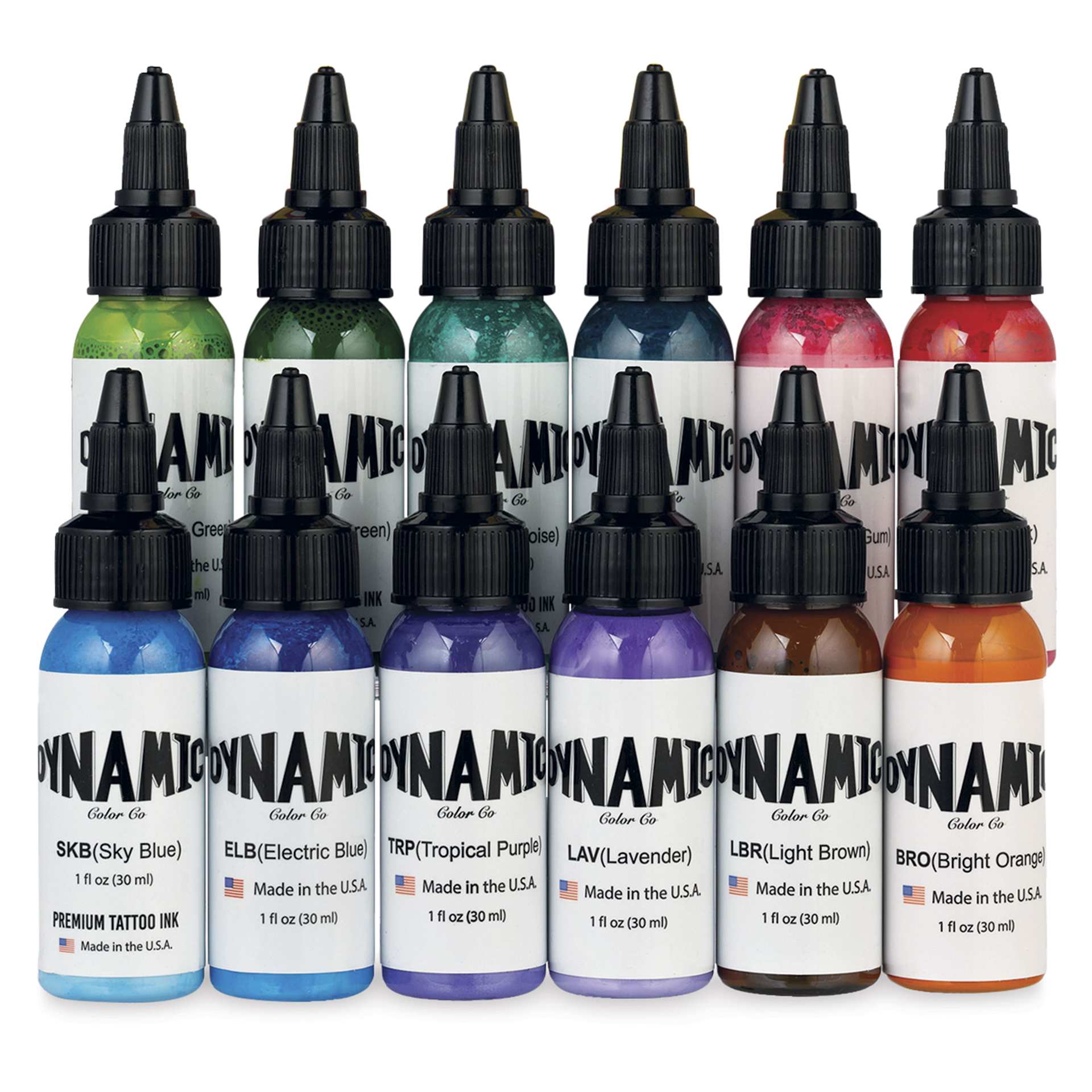 Dynamic Color Tattoo Ink - Set of 12, Circa 2003 Set, 1 oz bottles, contents