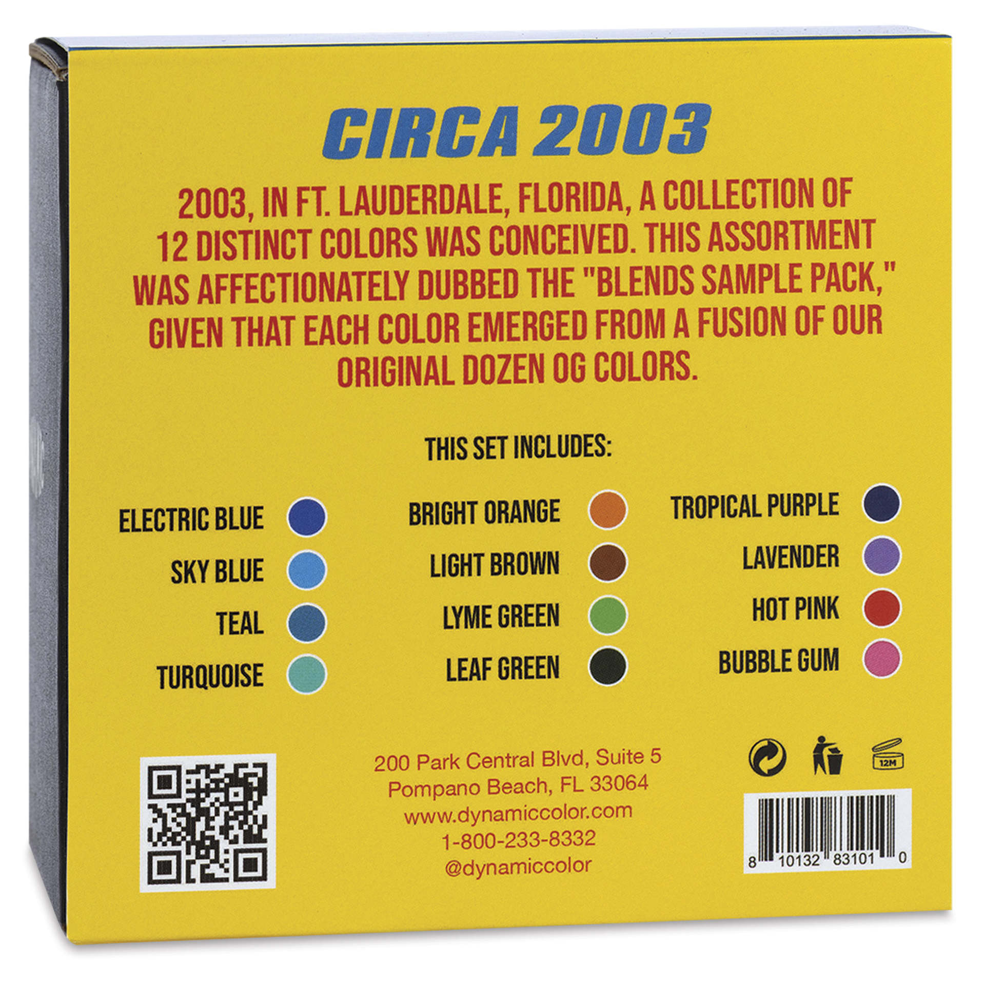 Dynamic Color Tattoo Ink - Set of 12, Circa 2003 Set, 1 oz bottles, back of packaging