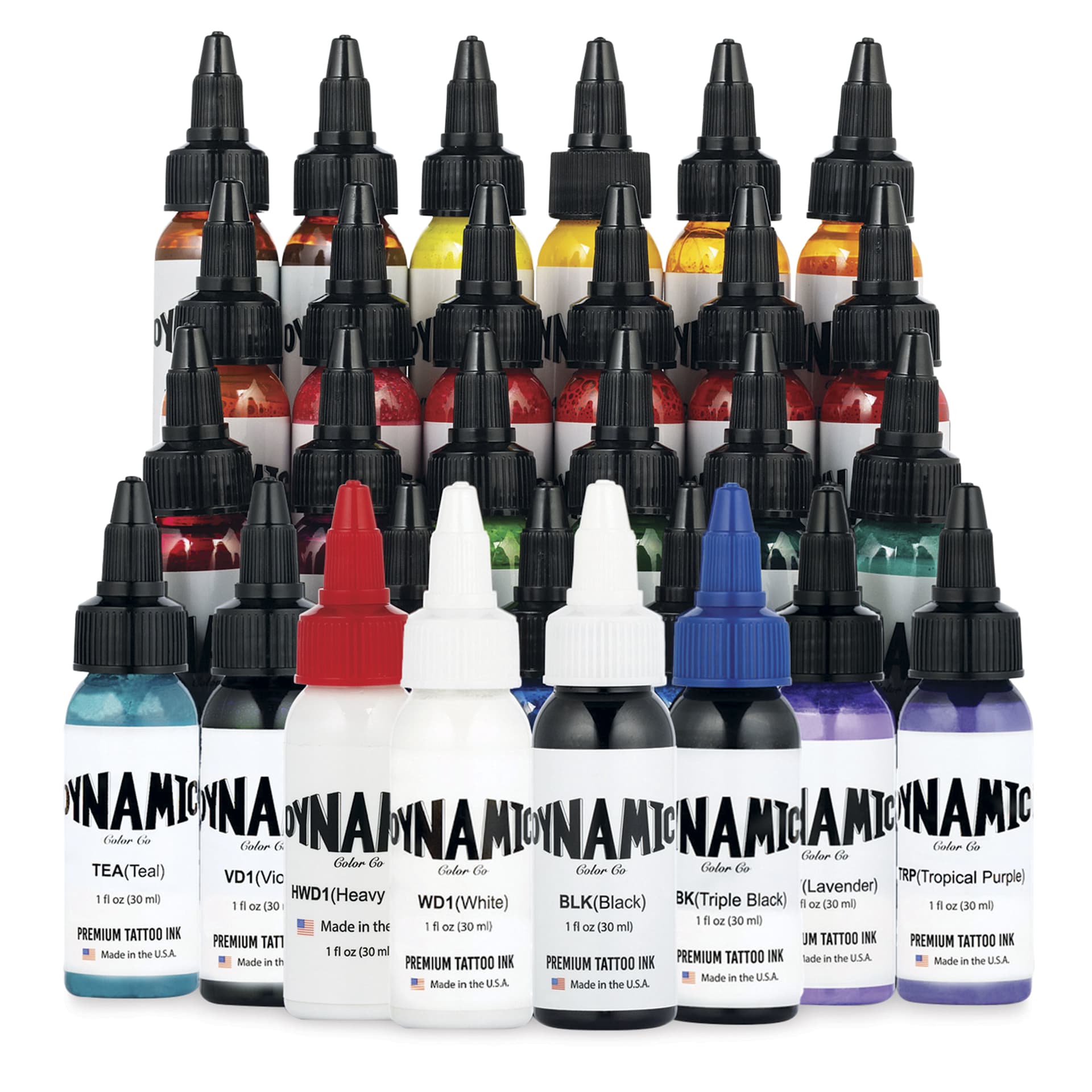 Dynamic Color Tattoo Ink - Set of 31, Master Collection, 1 oz bottles, contents out of packaging