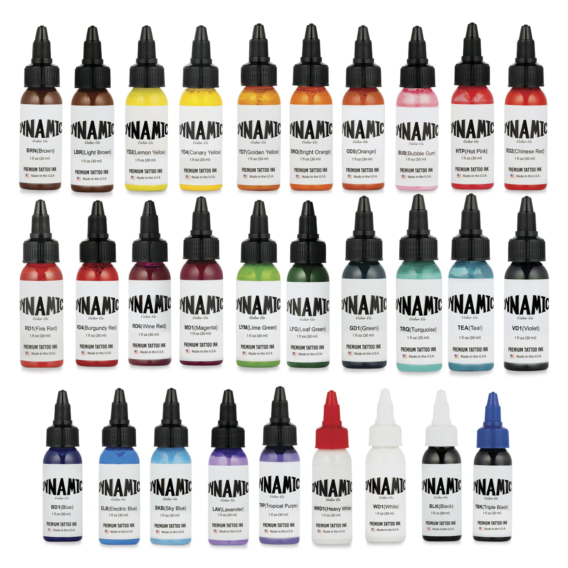 Dynamic Color Tattoo Ink - Set of 31, Master Collection, 1 oz bottles