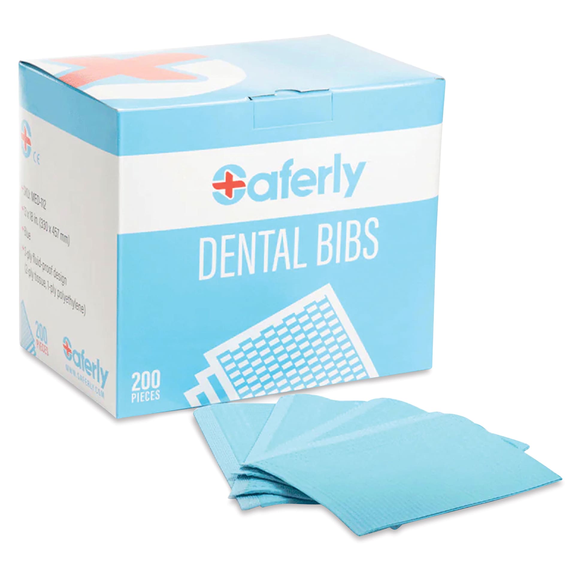 Saferly Medical Dental Bibs - Blue, 13" x 18", Pkg of 200