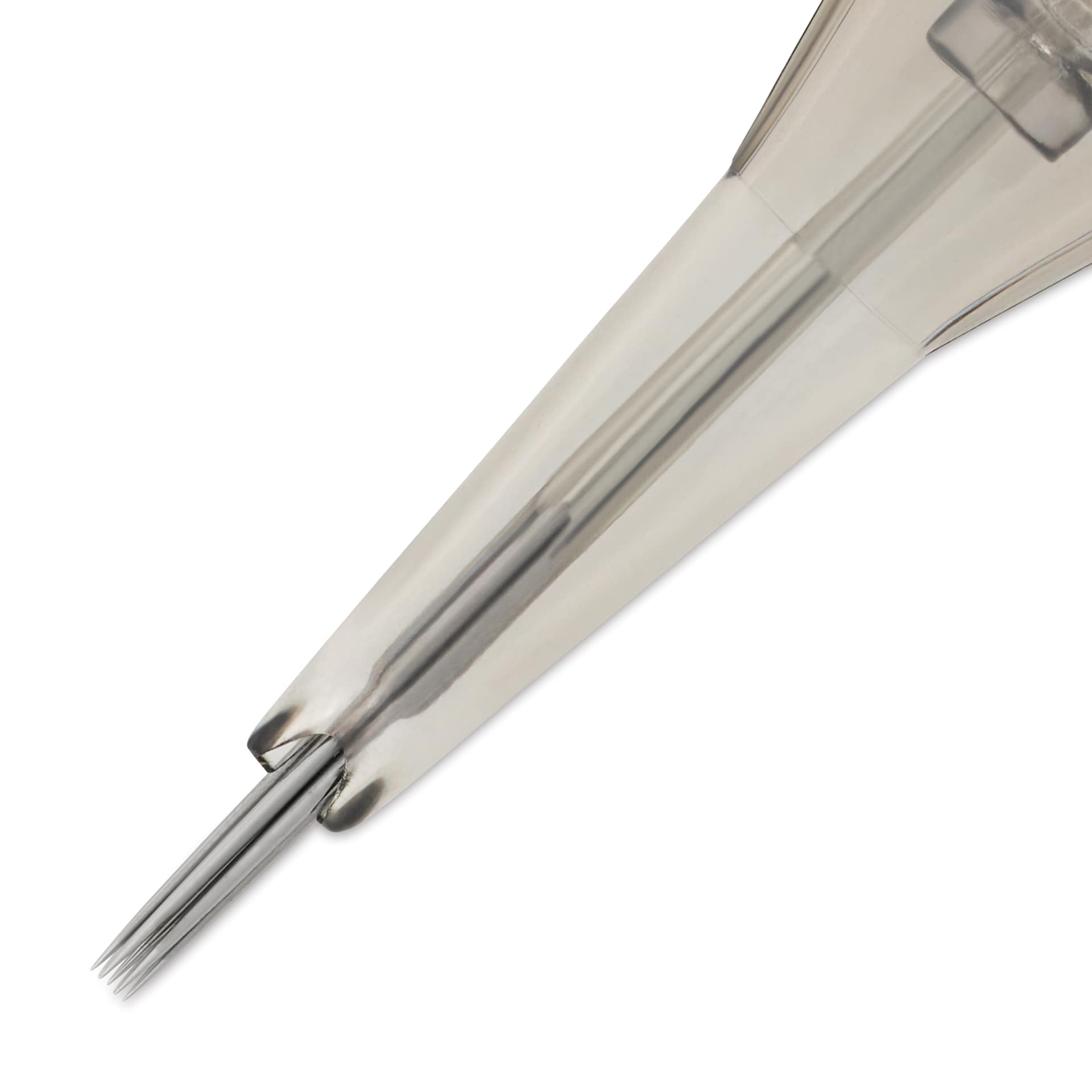 Peak Quartz Round Shader Short Taper Tattoo Needle Cartridges - #12, 7 Needles, Pkg of 20, close-up of needle