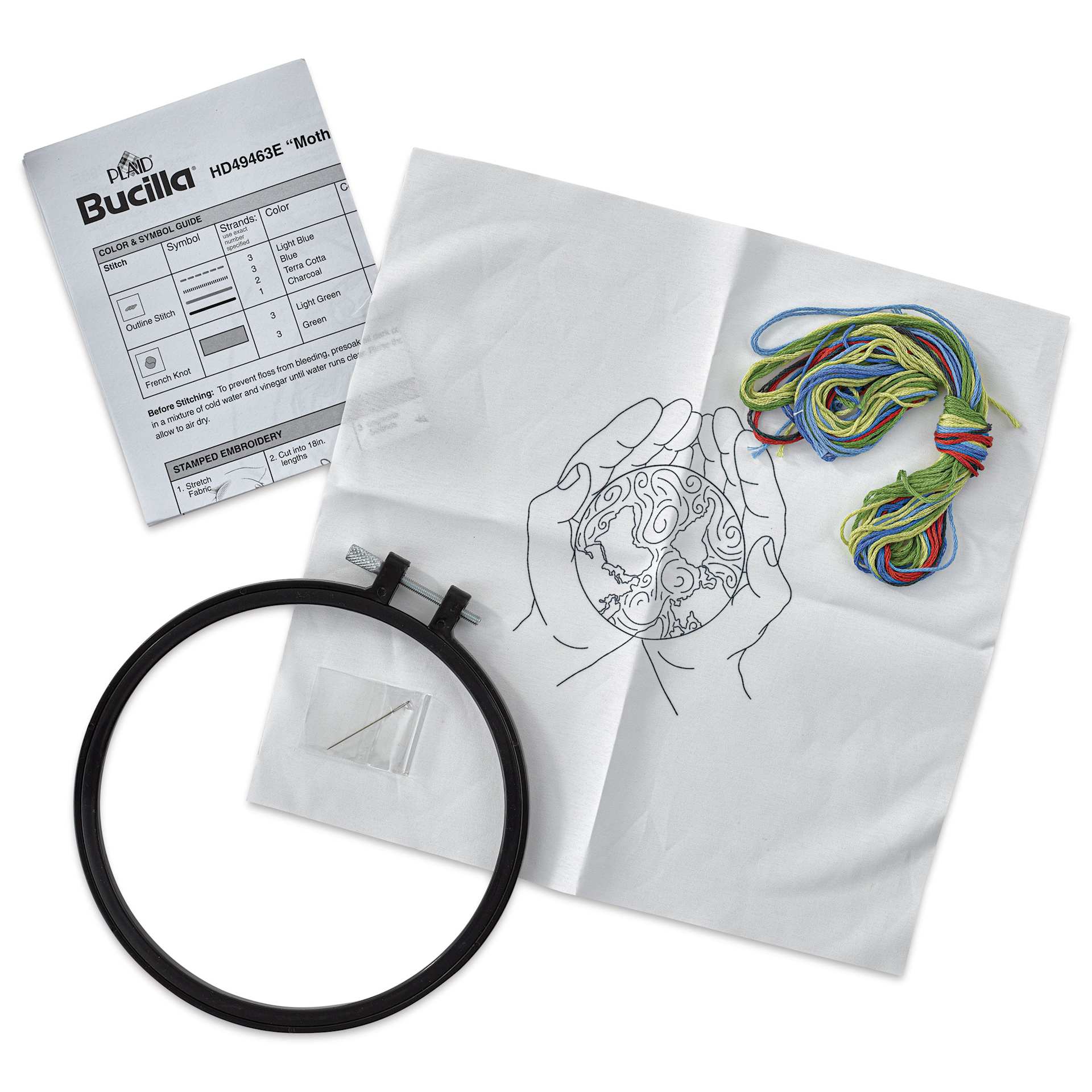 Bucilla Stamped Embroidery Kit - Mother Earth contents