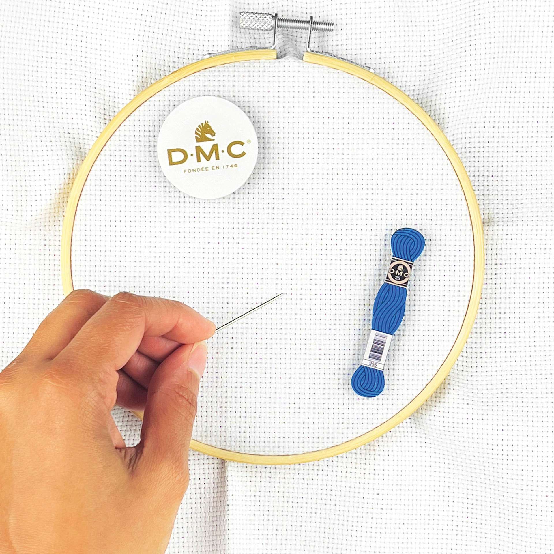 DMC Needle Minders - Skein and Logo - in use