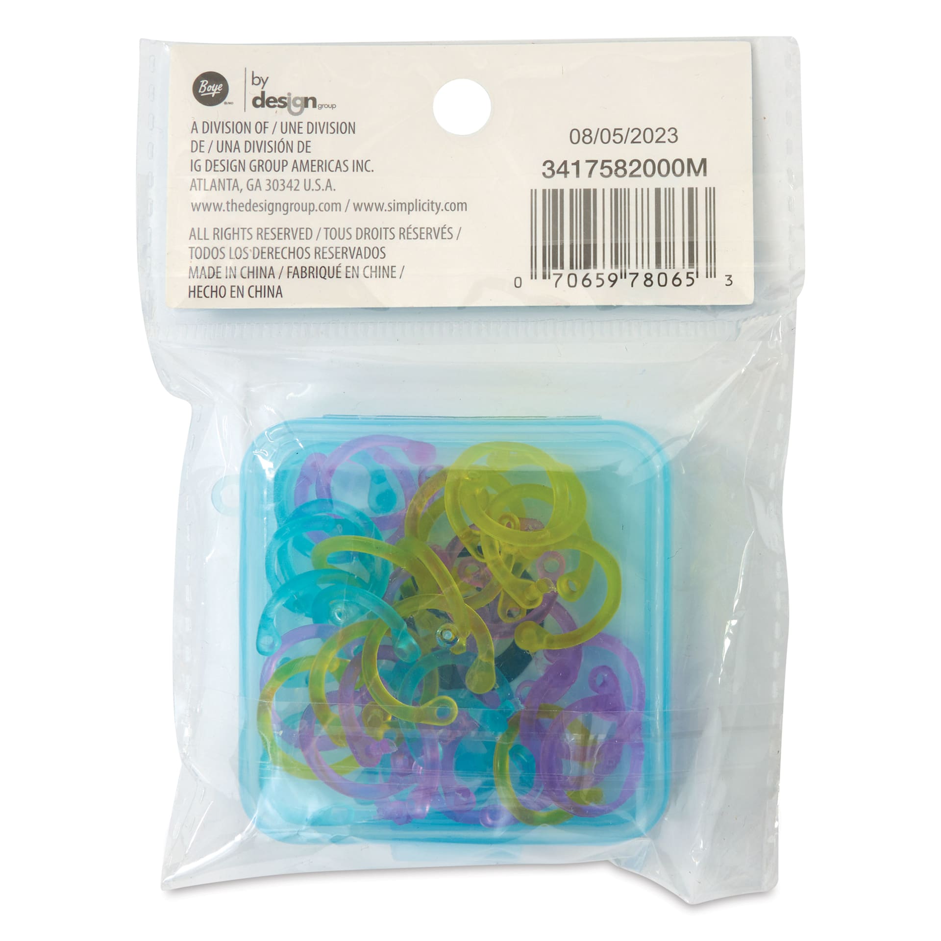 Boye Locking Stitch Markers - Assorted Colors, Pkg of 35 - back of packaging