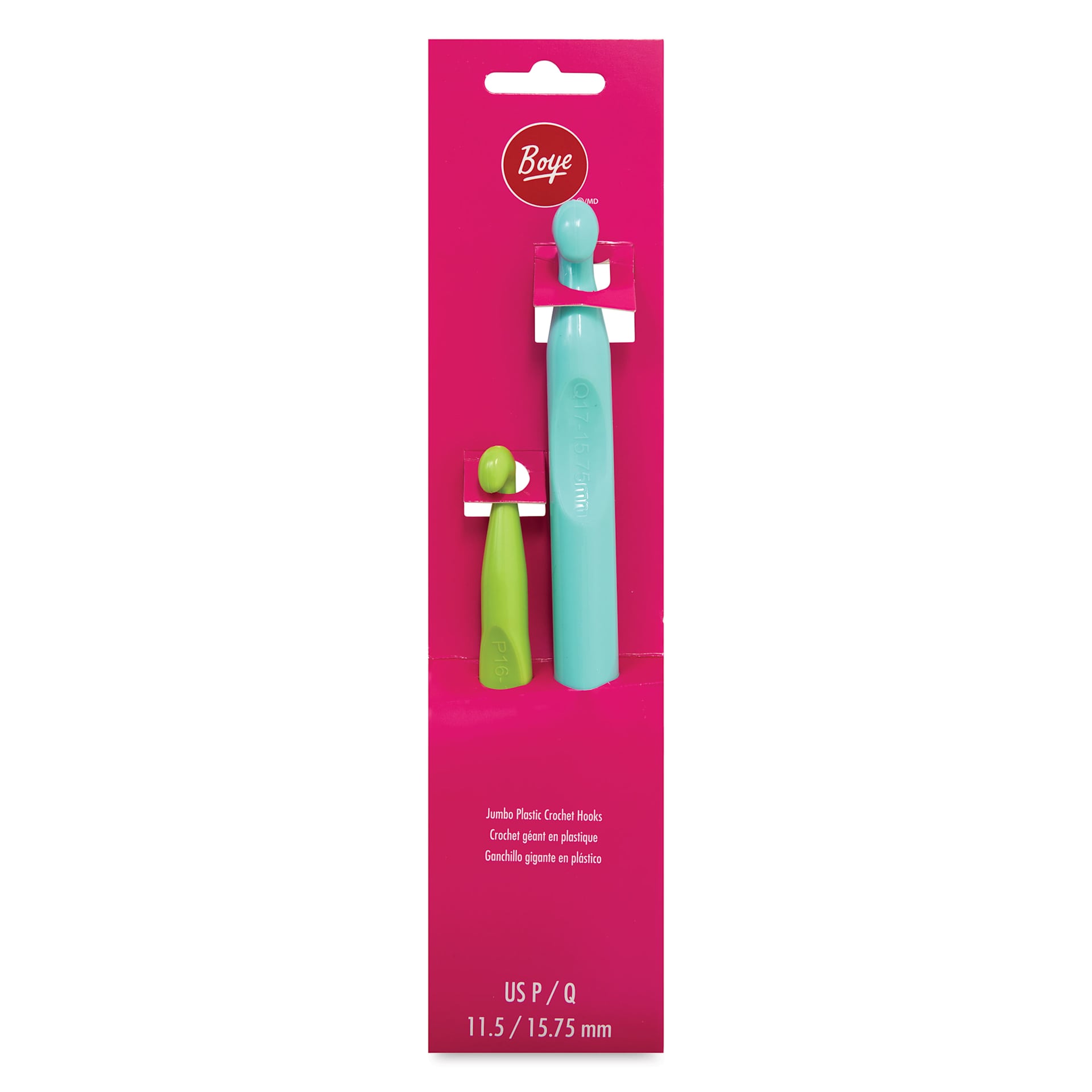 Boye Plastic Crochet Hooks - Set of 2, Jumbo US P/Q - front of packaging