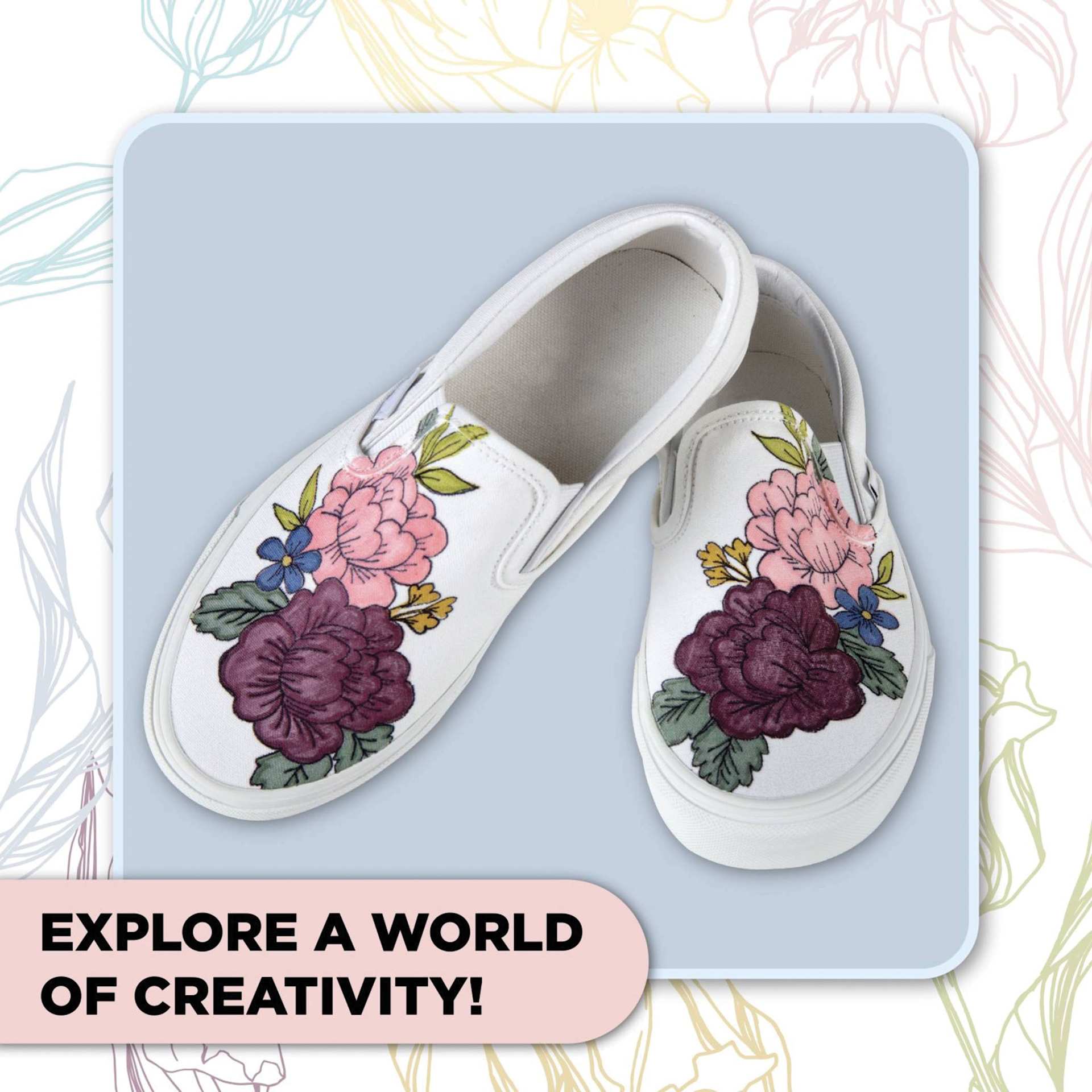 Tulip Fine Tip Fabric Markers - Mountainside Meadow, Set of 12 (finished project example, shoes)