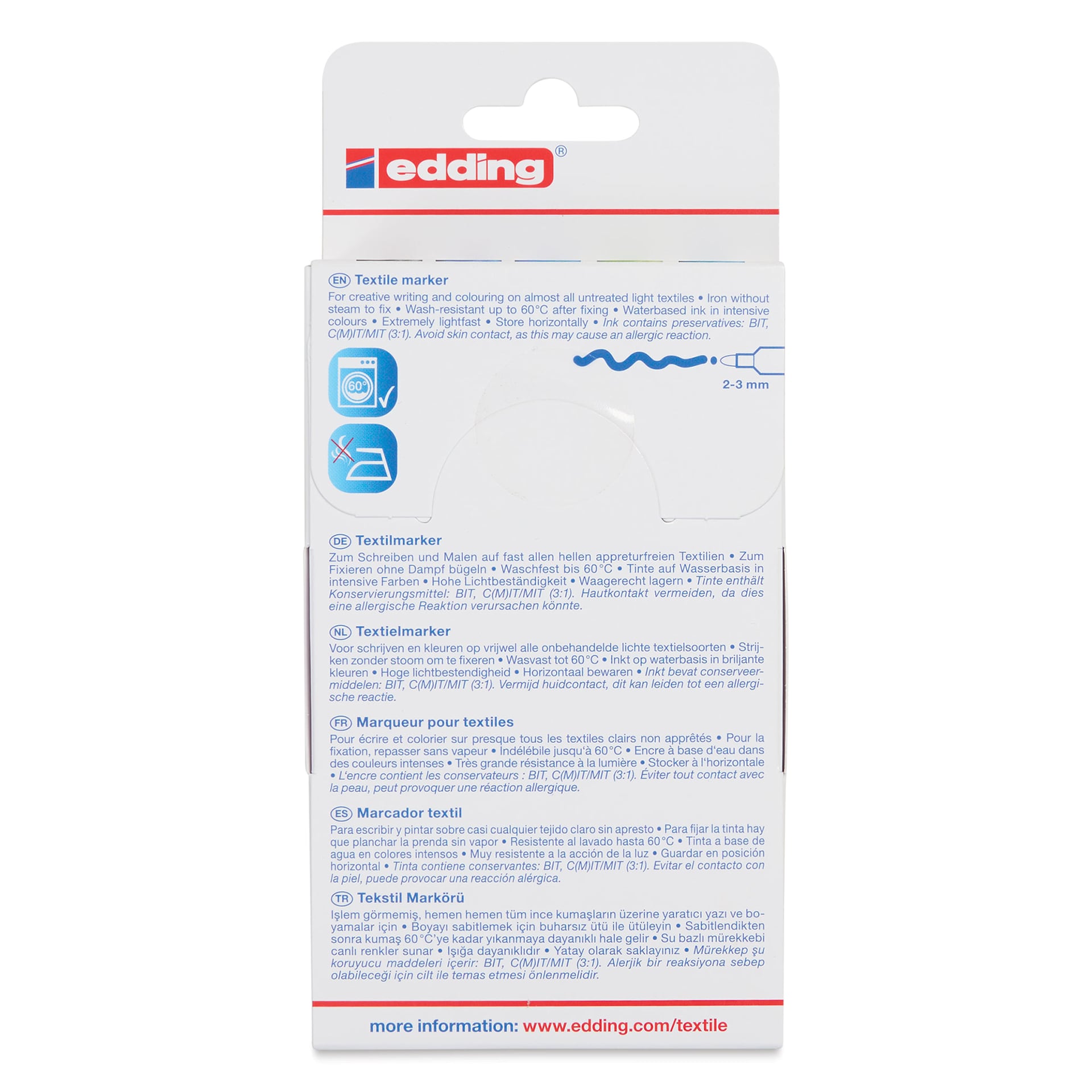Edding 4500 Textile Markers - Cool, Set of 5, back of the packaging