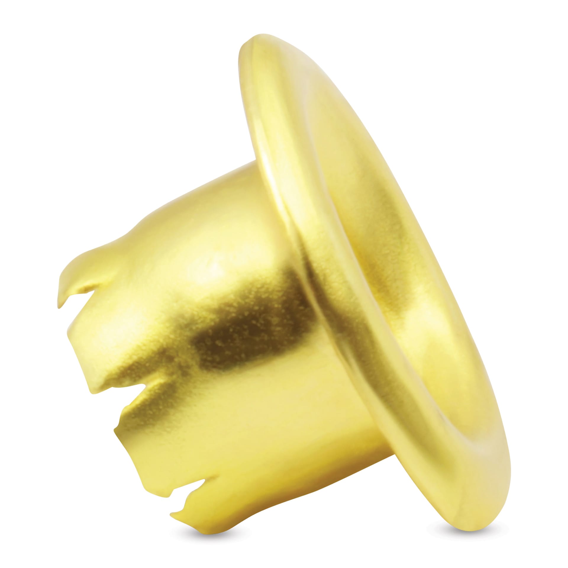 Dritz Eyelets - View of one Small, Brass eyelet laid out sideways