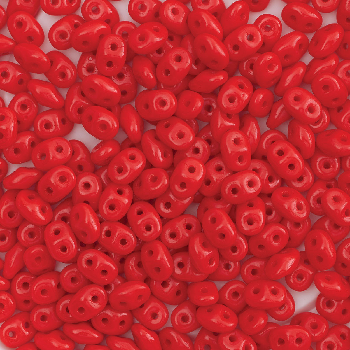 John Bead Czech Glass SuperDuo Two-Hole Beads - Opaque Red, Glossy, 22 g vial