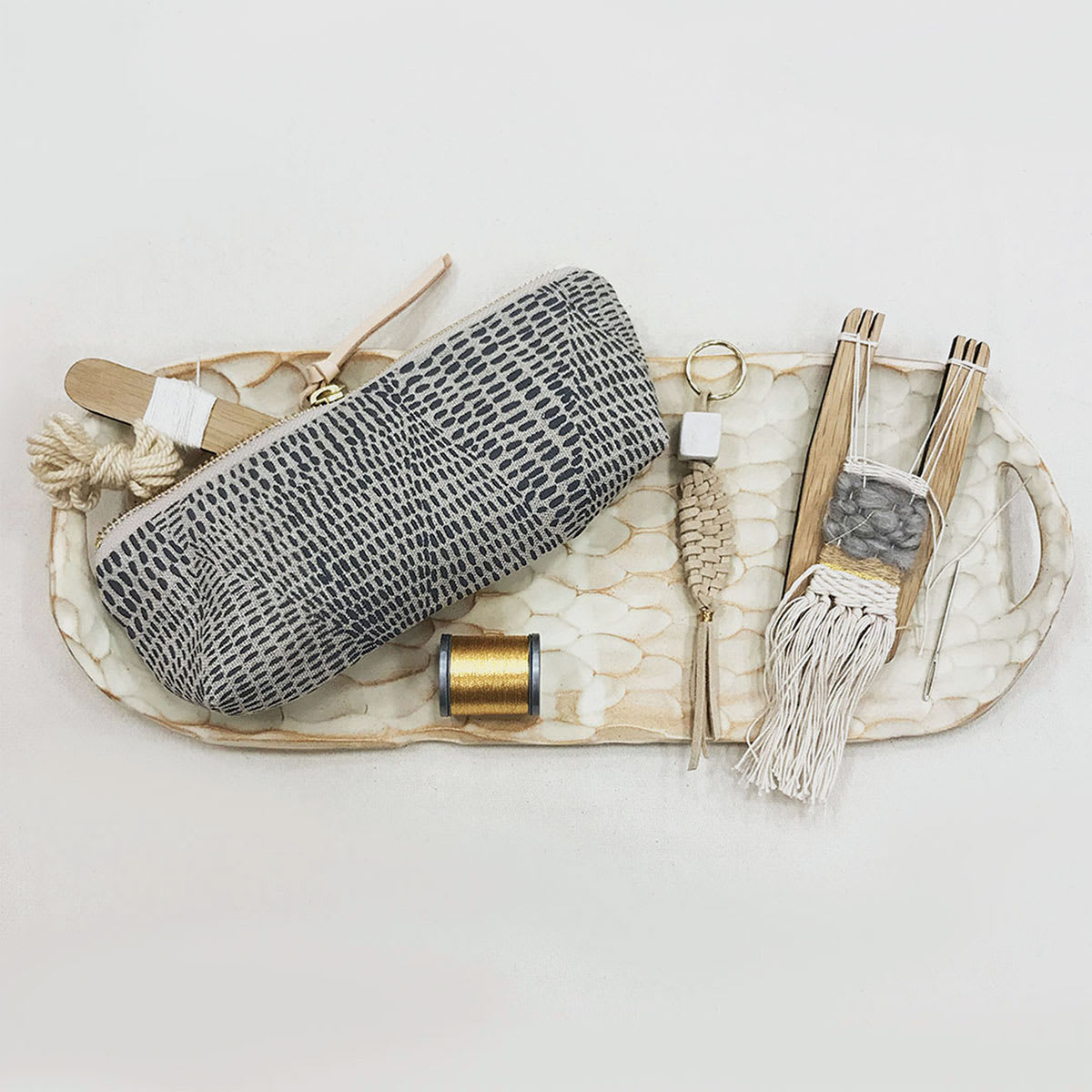 Loome Fiber Craft Tools - Big A tool with various finished projects