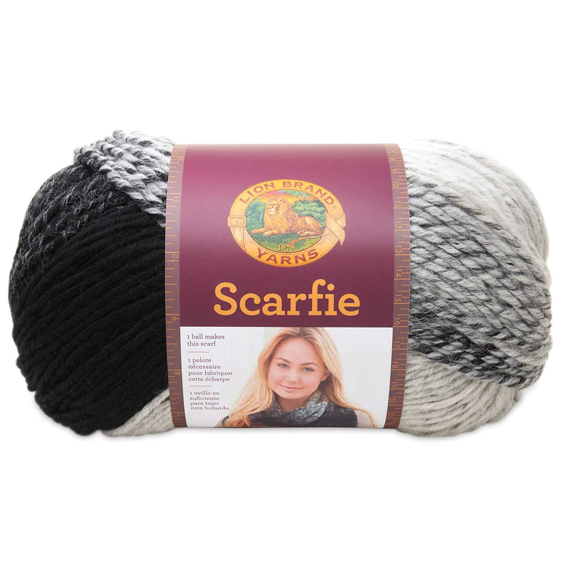 Lion Brand Scarfie Yarn - Black/Cream, 312 yds