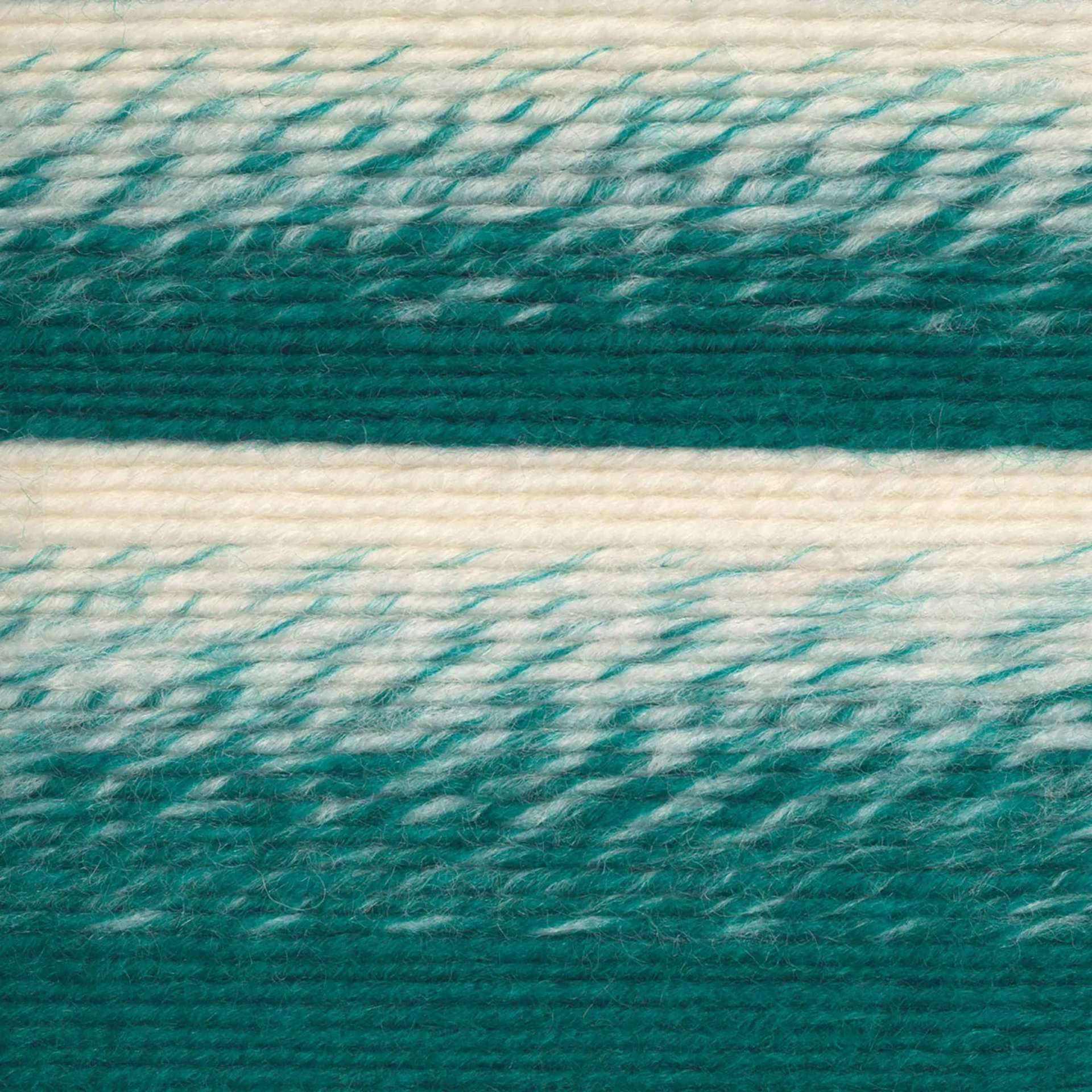 Lion Brand Scarfie Yarn - Cream/Teal, close-up