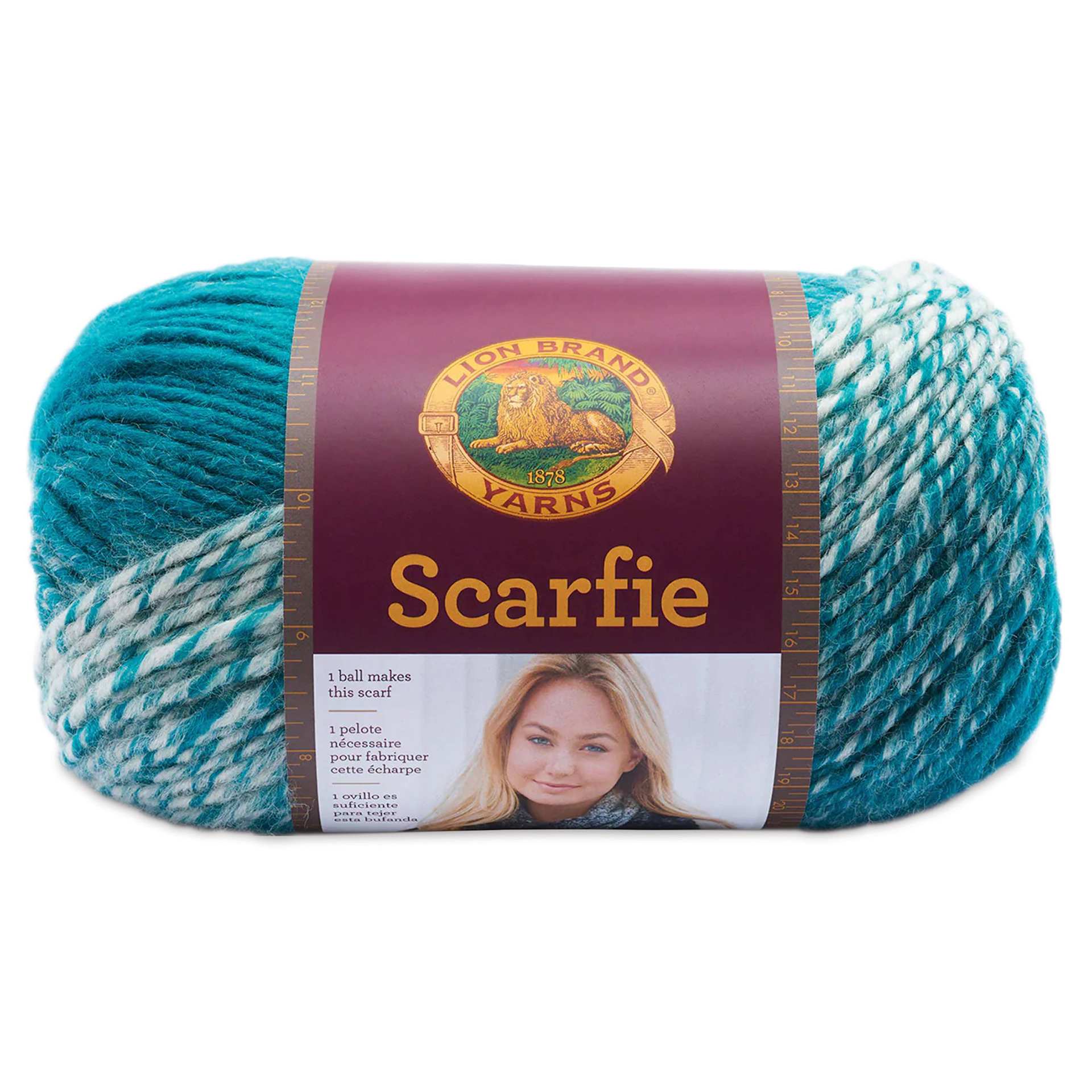 Lion Brand Scarfie Yarn - Cream/Teal, 312 yds