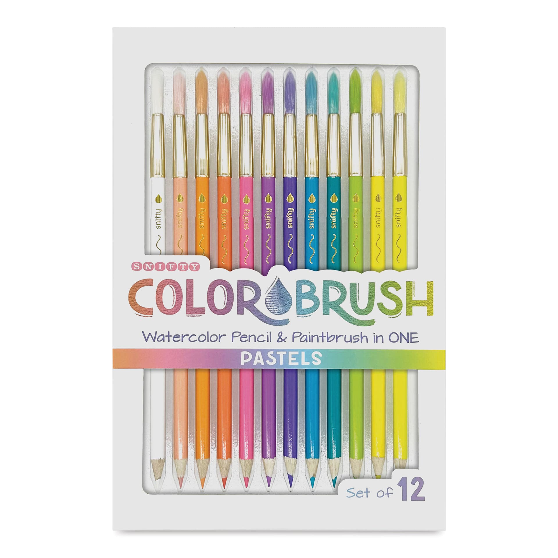 Snifty Colorbrush Watercolor Pencil Brush Set - Pastel Colors, Set of 12, in package