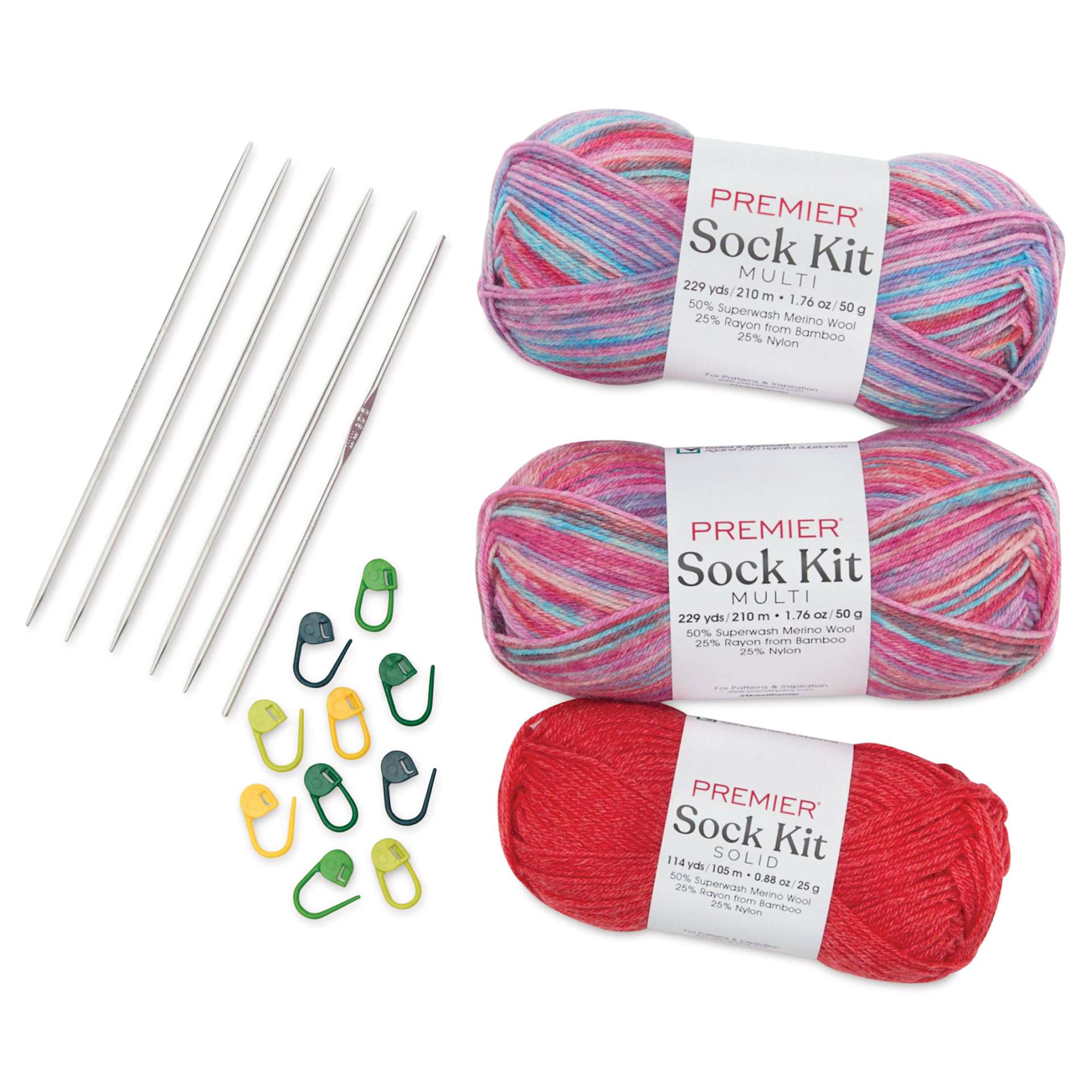 Premier Yarn Sock Kit - Merry, Merry - contents