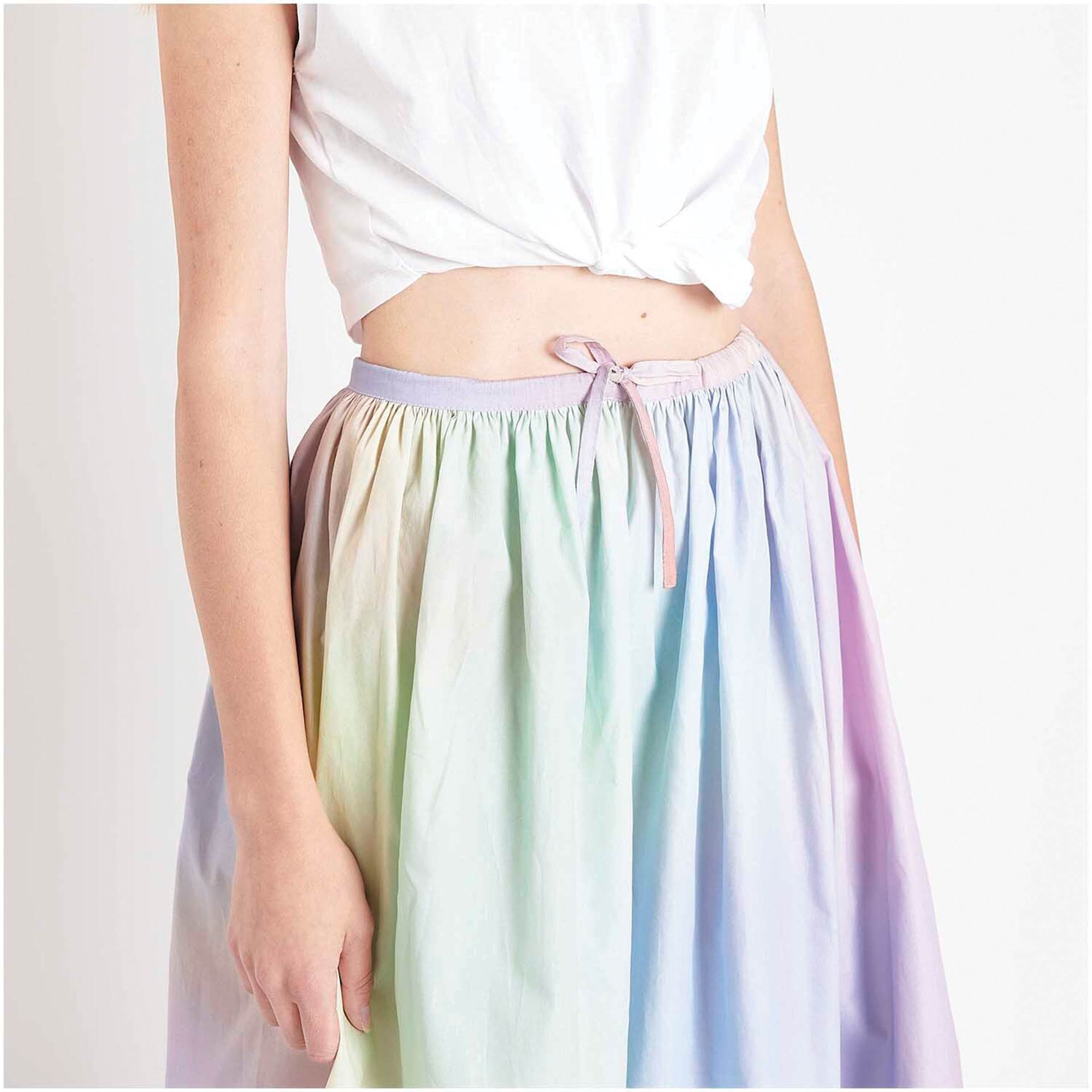 Rico Design Cotton Poplin Fabric - Pink Gradient, 50 cm x 140 cm completed skirt project close up