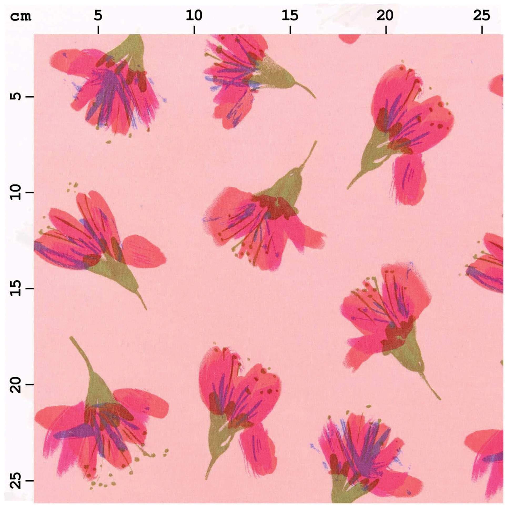 Rico Design Printed Cotton Fabric - Salmon Watercolour Blossoms, 50 cm x 140 cm measurement