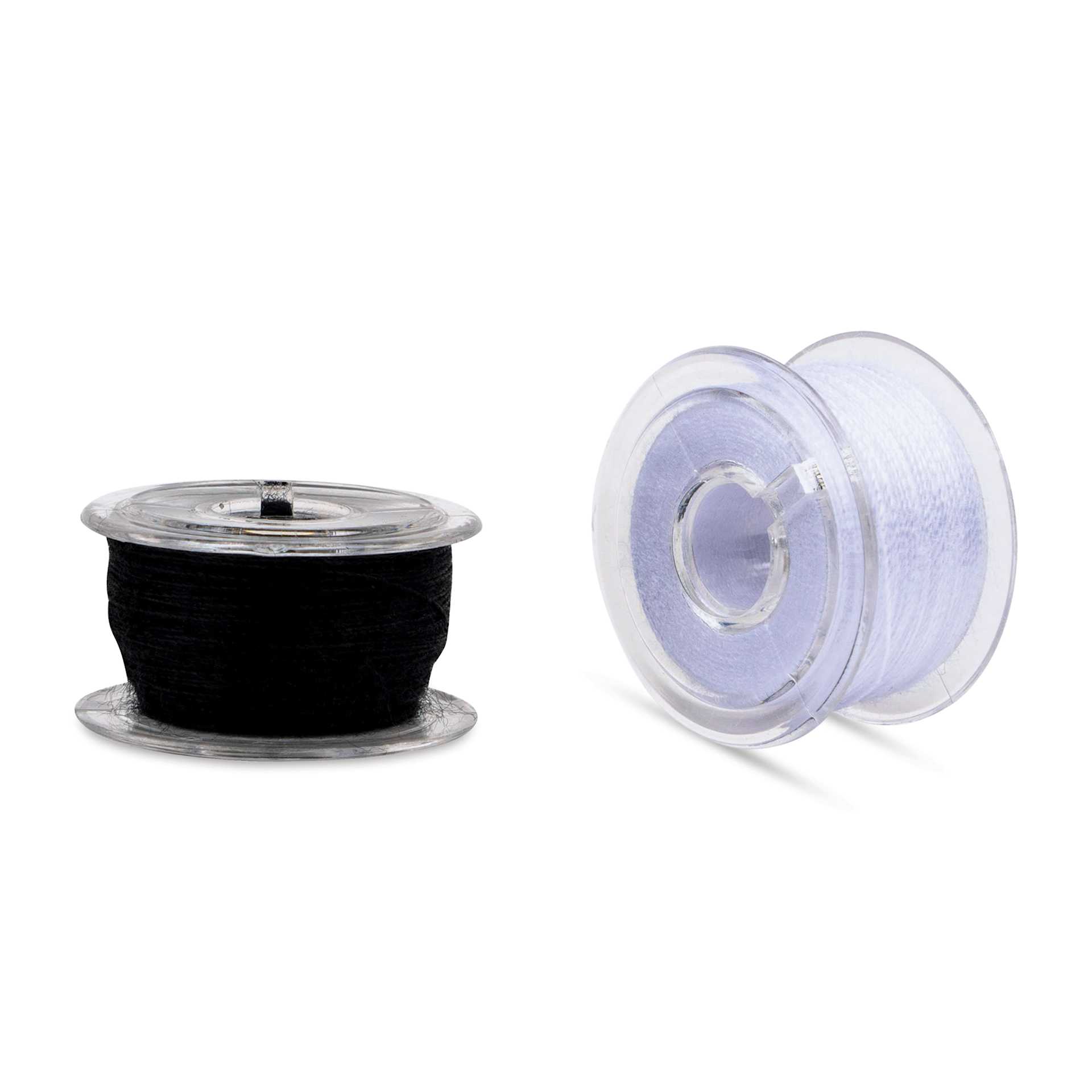 Singer Sewing Machine Bobbins - Class 15, Black and White, Pkg of 12 two threaded bobbins out of the case