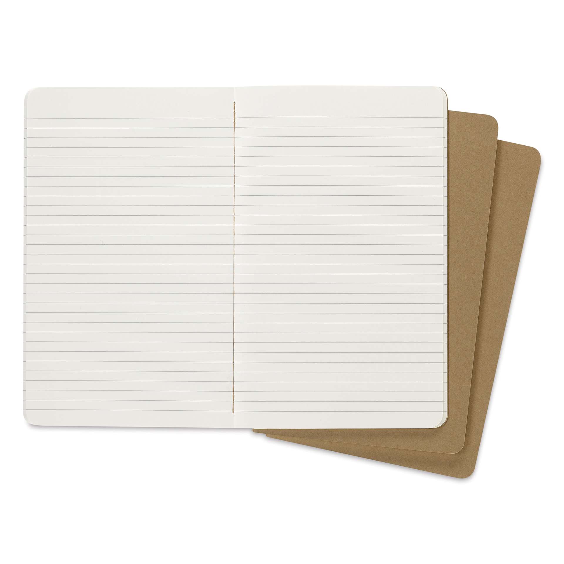 Moleskine Cahier Journals - 8-1/4" x 5", Ruled, Kraft, Pkg of 3, one journal open