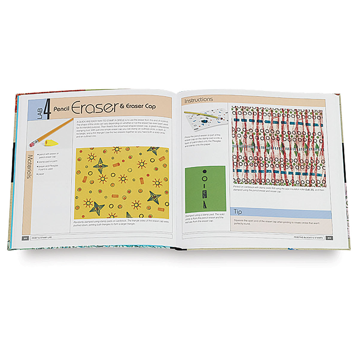 Print & Stamp Lab - Spread on using Erasers as stamps
