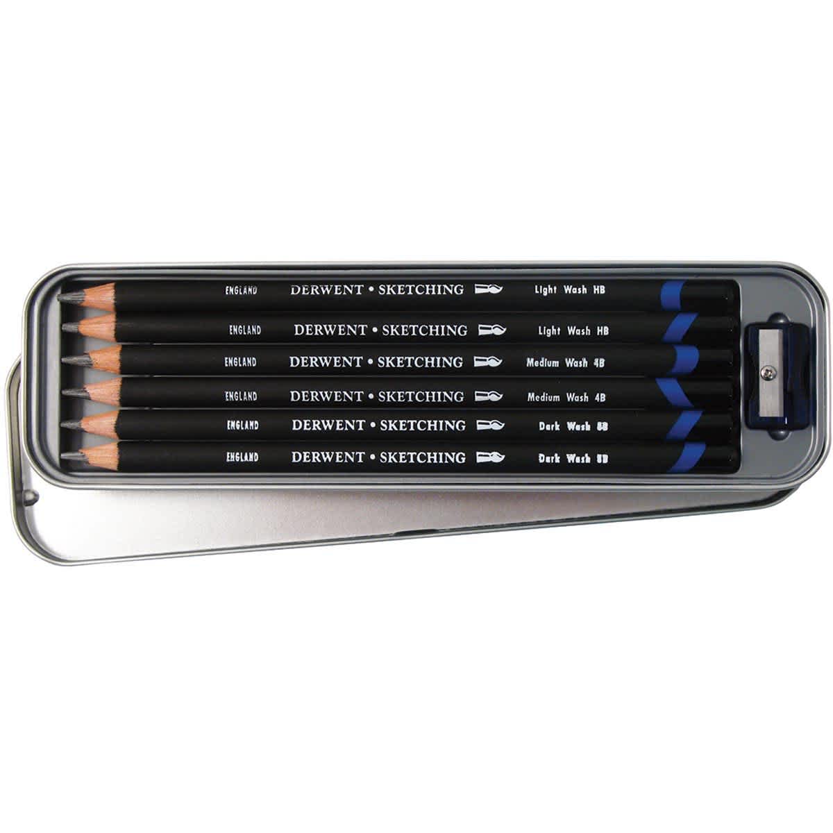 6-Pencil Tin Sets Derwent Water-soluble Sketching 6 Set - Peggable