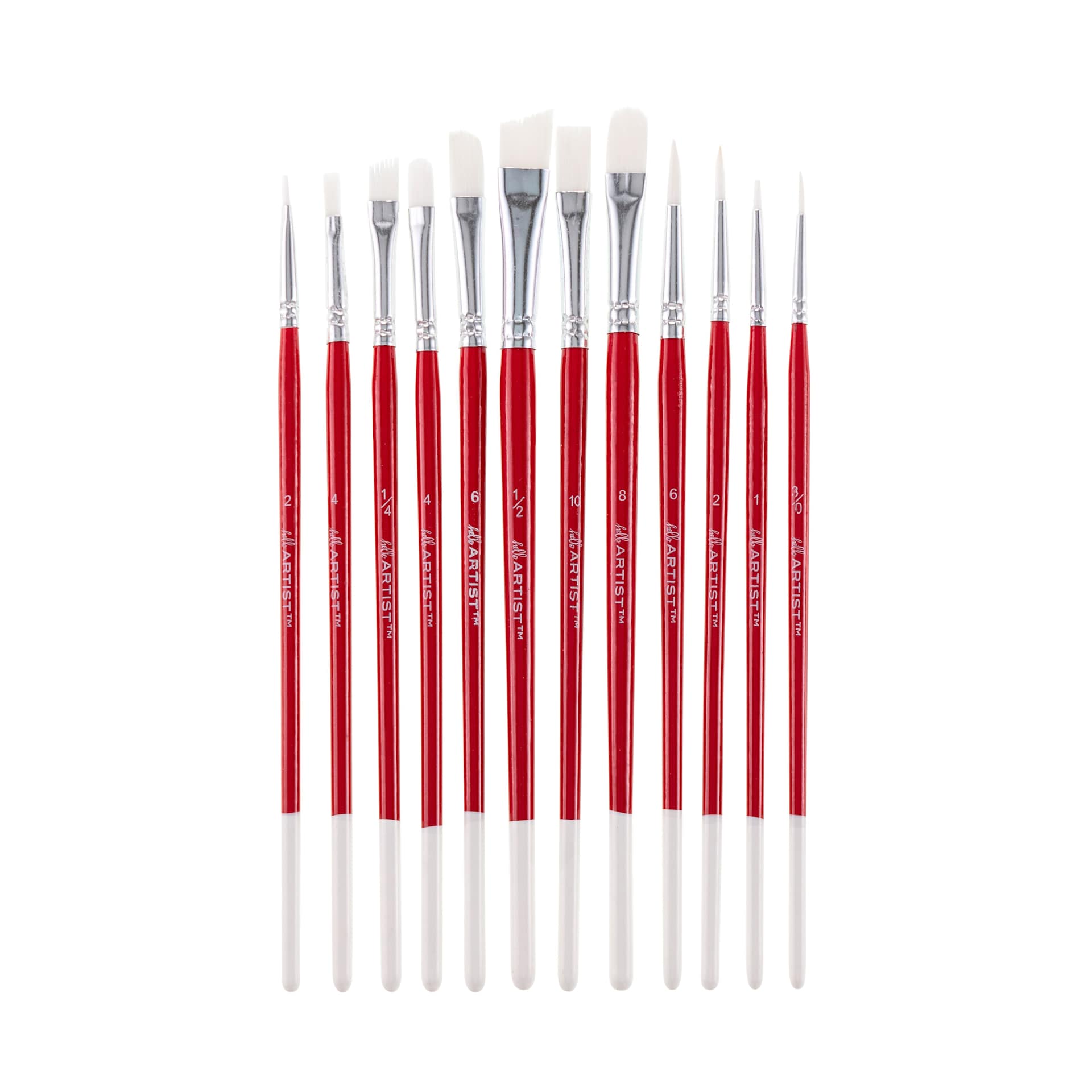 Hello Artist White Taklon Short Handle Brushes, Set of 12