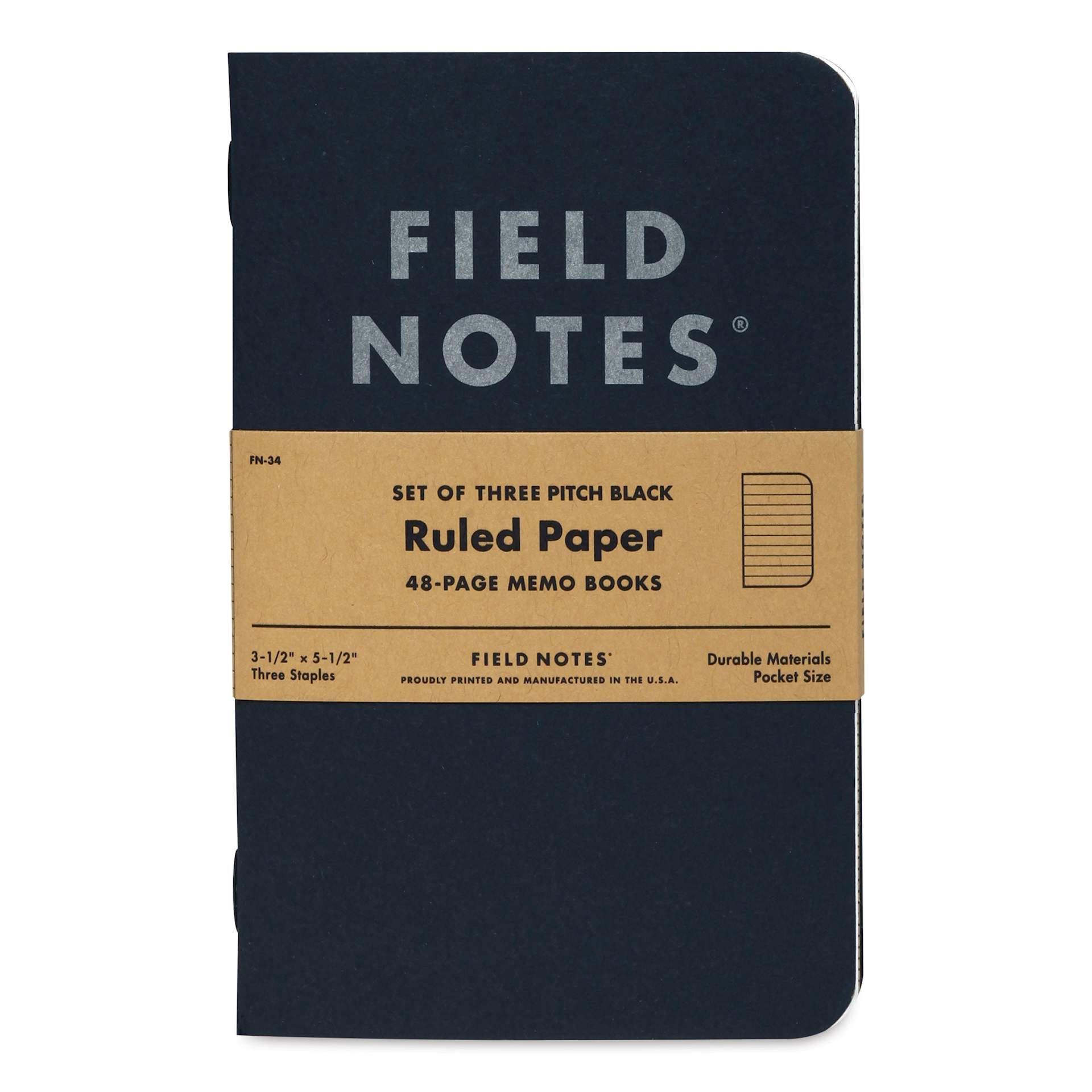 Field Notes Pitch Black 3-Pack Notebooks - Ruled, 3-1/2