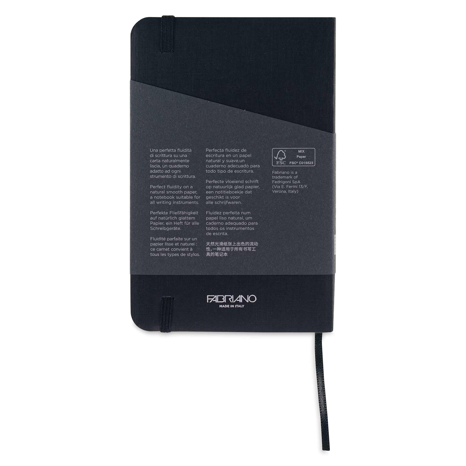Fabriano EcoQua Plus Stitch-Bound Notebook - Black, 3-1/2" x 5-1/2", Dot Grid, back cover
