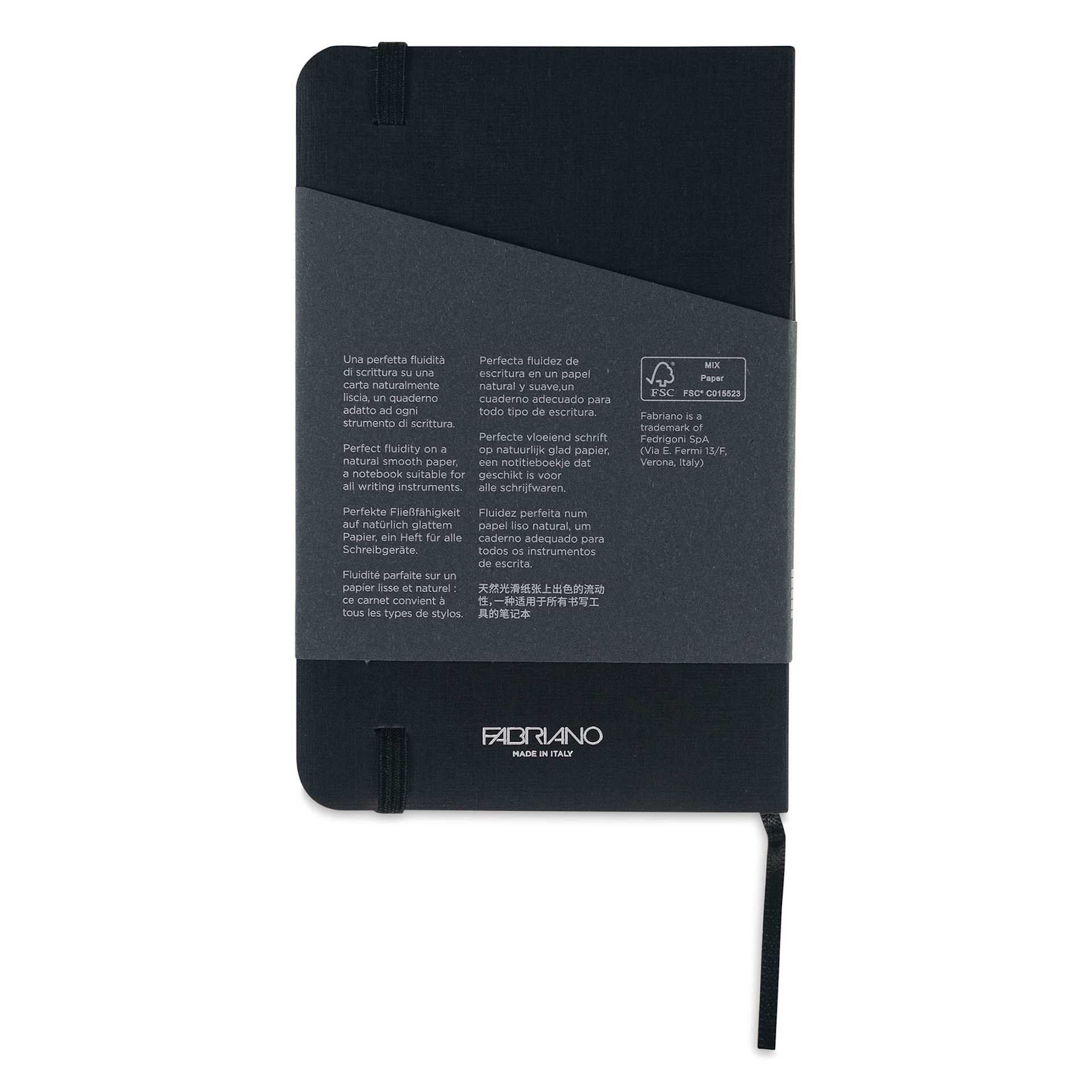 Fabriano EcoQua Plus Stitch-Bound Notebook - Black, 3-1/2" x 5-1/2", Lined, back cover