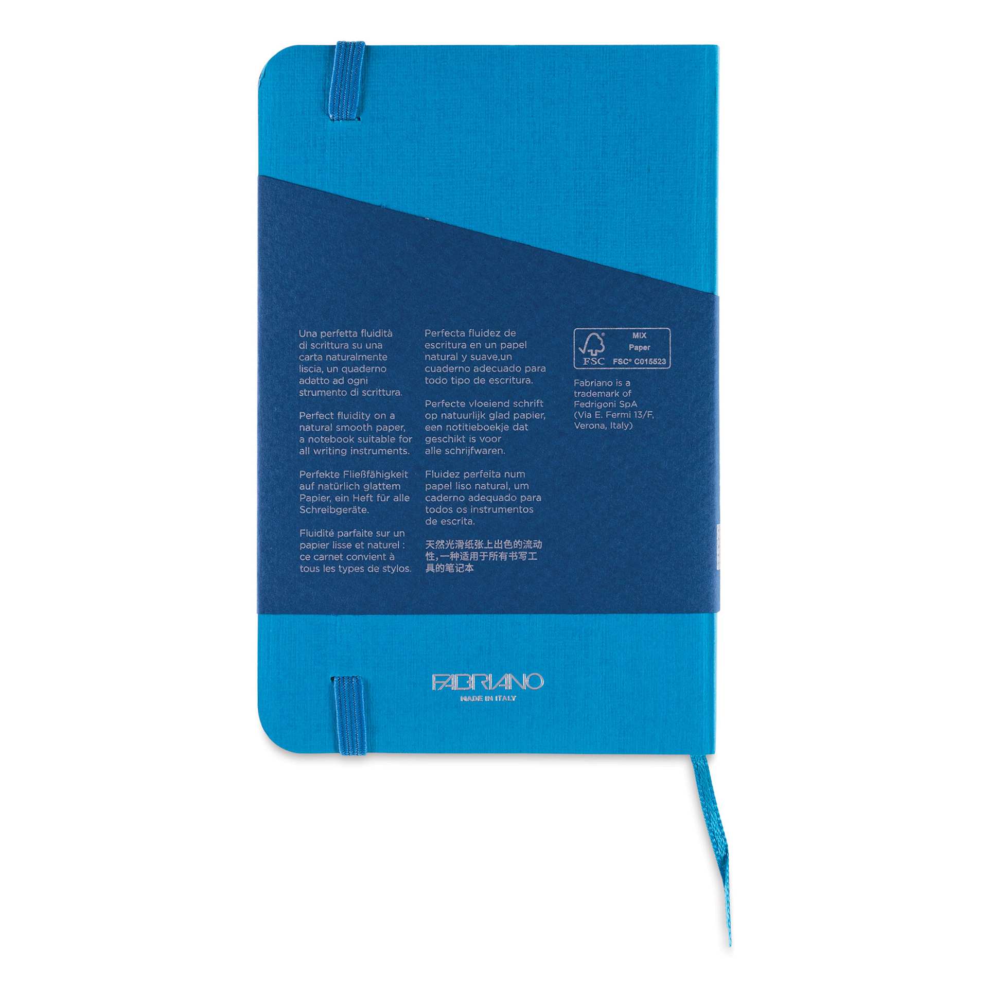 Fabriano EcoQua Plus Stitch-Bound Notebook - Turquoise, 3-1/2" x 5-1/2", Dot Grid, back cover