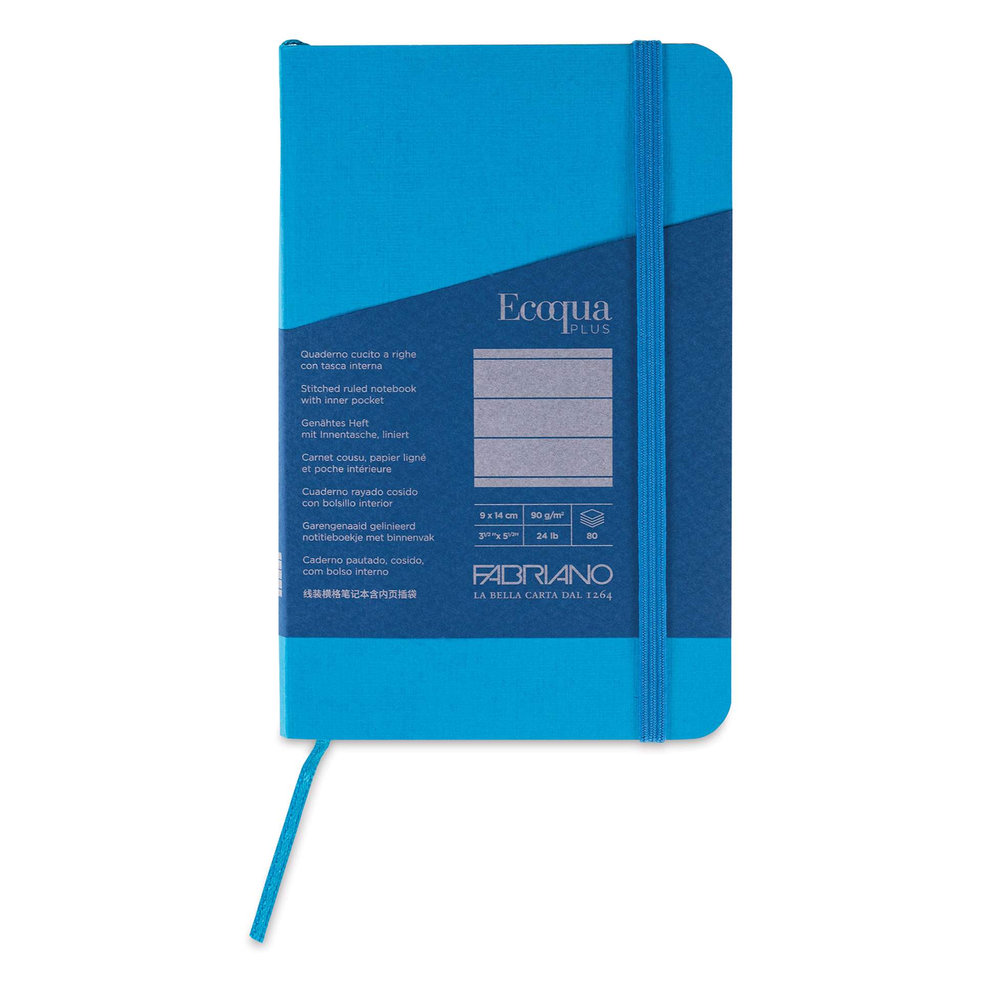 Fabriano EcoQua Plus Stitch-Bound Notebook - Turquoise, 3-1/2" x 5-1/2", Lined, front cover