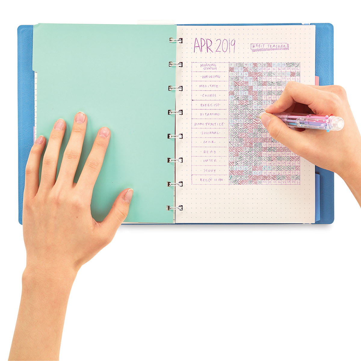 Ooly Color Click Mini 6-in-1 Ballpoint Pen, Open notebook