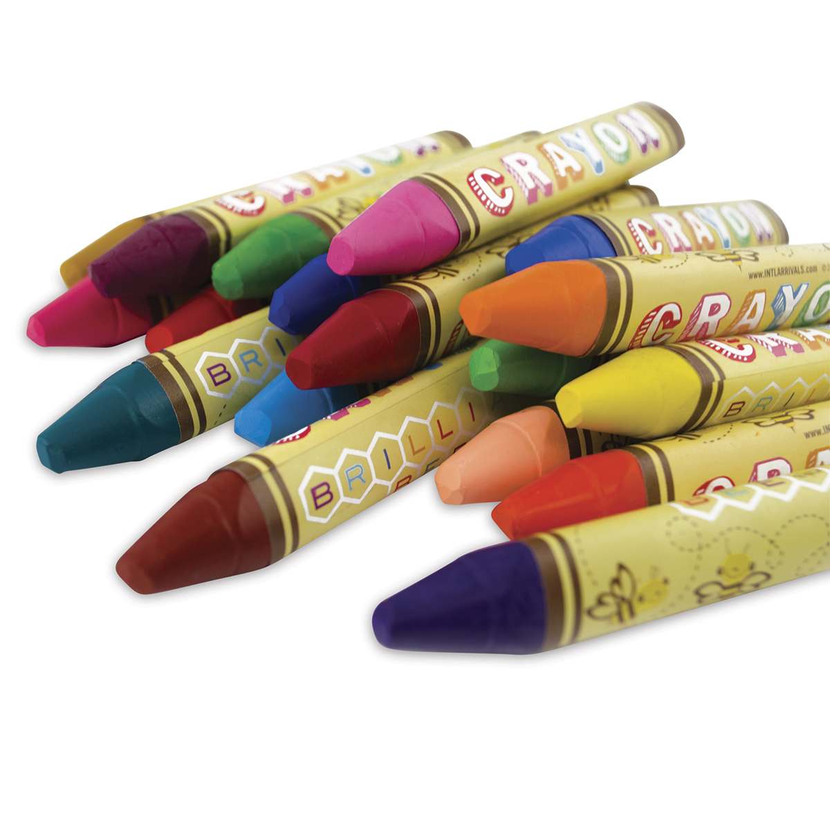 Ooly Brilliant Bee Crayons - Closeup of pile of various triangular crayons