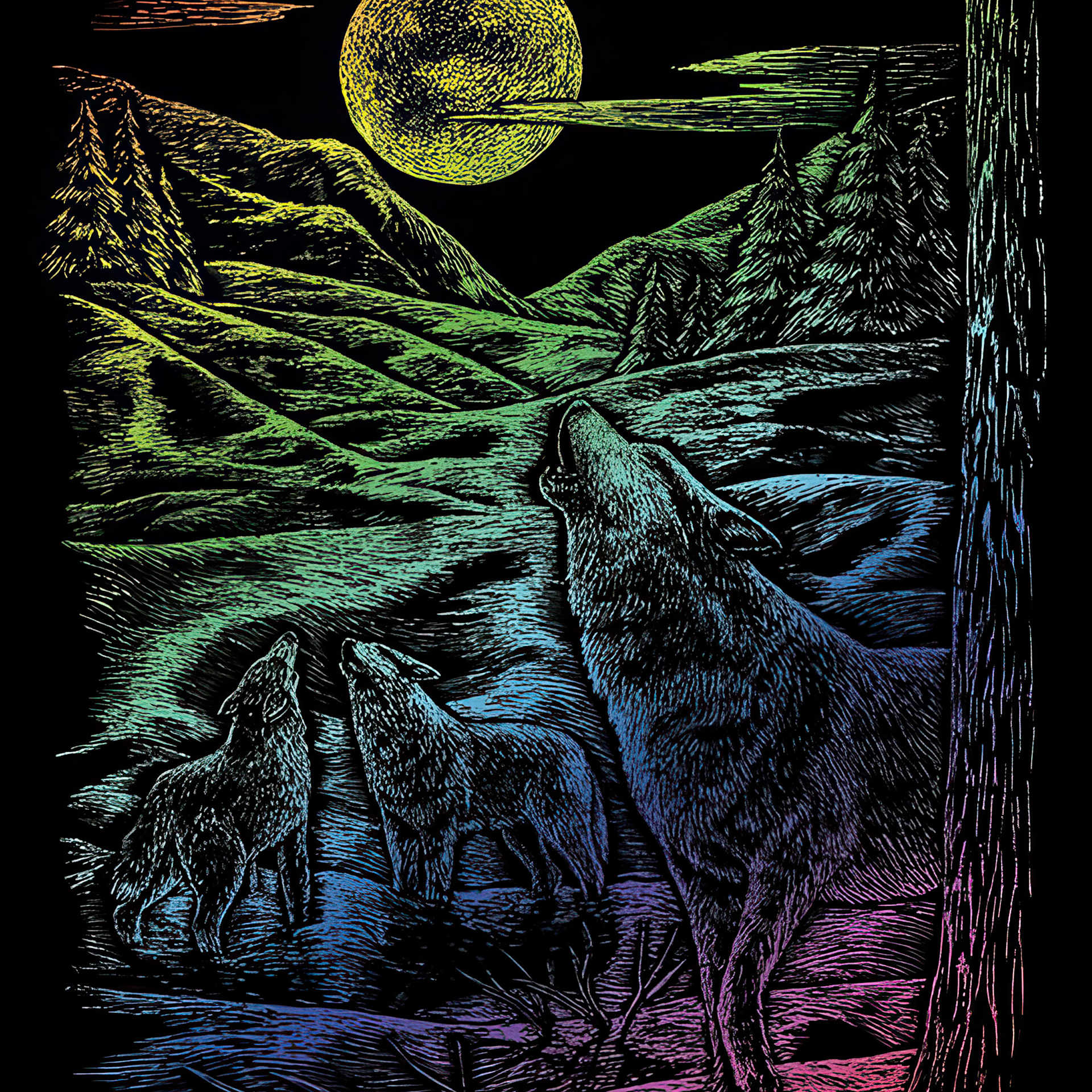 Engrave Art Rnbw Engrav Howl Wlv