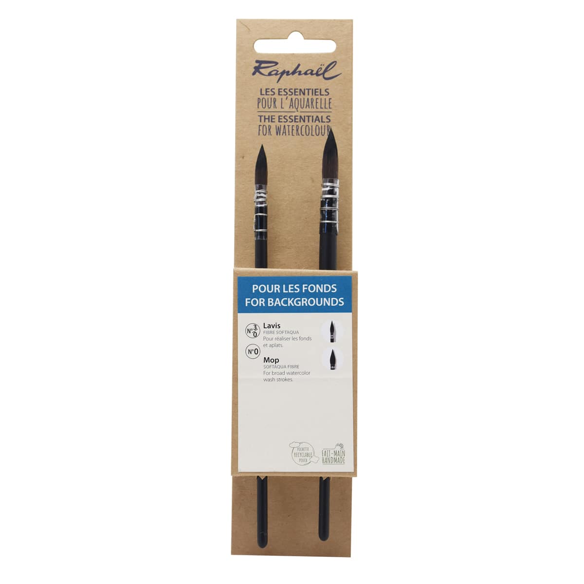 Raphael Essentials Acrylic & Watercolor Brush Set, Watercolor, 2-Brush Set, For Backgrounds, SoftAqua Mop 3/0 & 0
