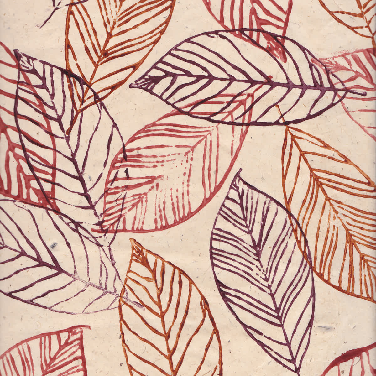 LAMALI Decorative Lokta Paper, 20 in x 30 in, Leaves, Pink/Purple, 3-Color Woodblock