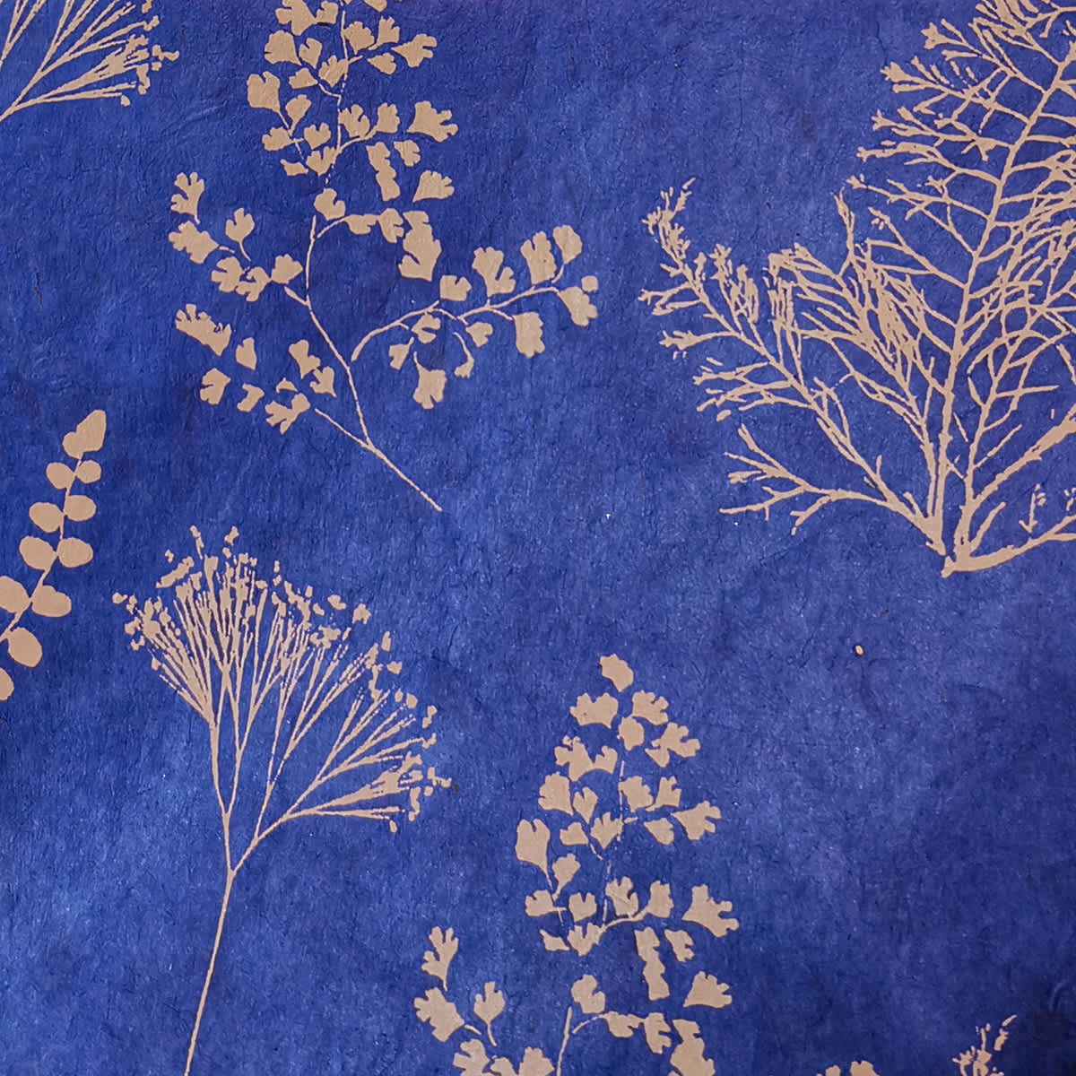 LAMALI Decorative Lokta Paper, 20 in x 30 in, Botanic, Blue, Cream Silkscreen